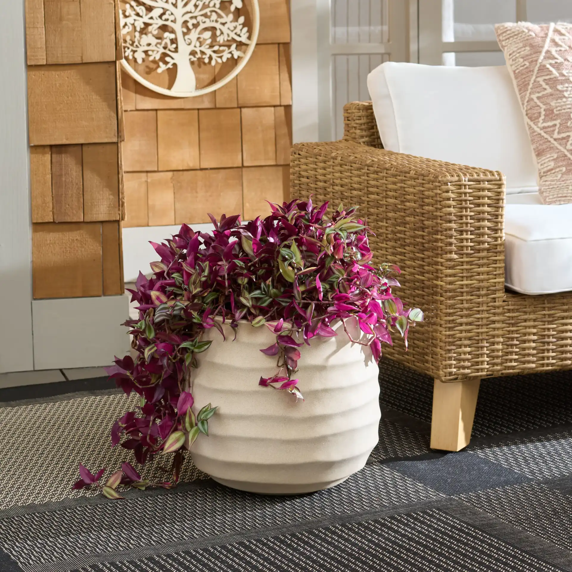 Marta Planter Pot in Beige in a styled room