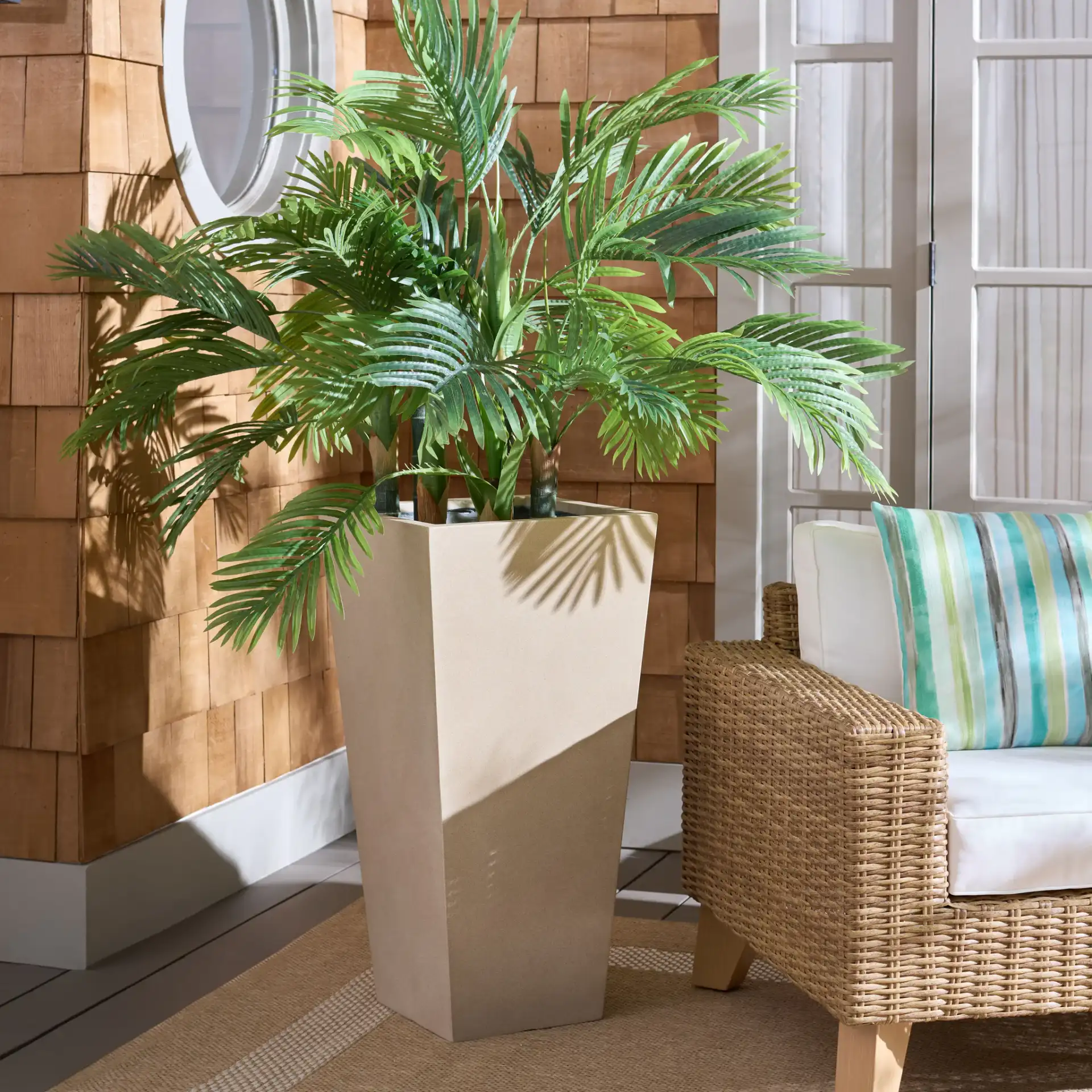 Paloma Large Planter in Beige in a styled room