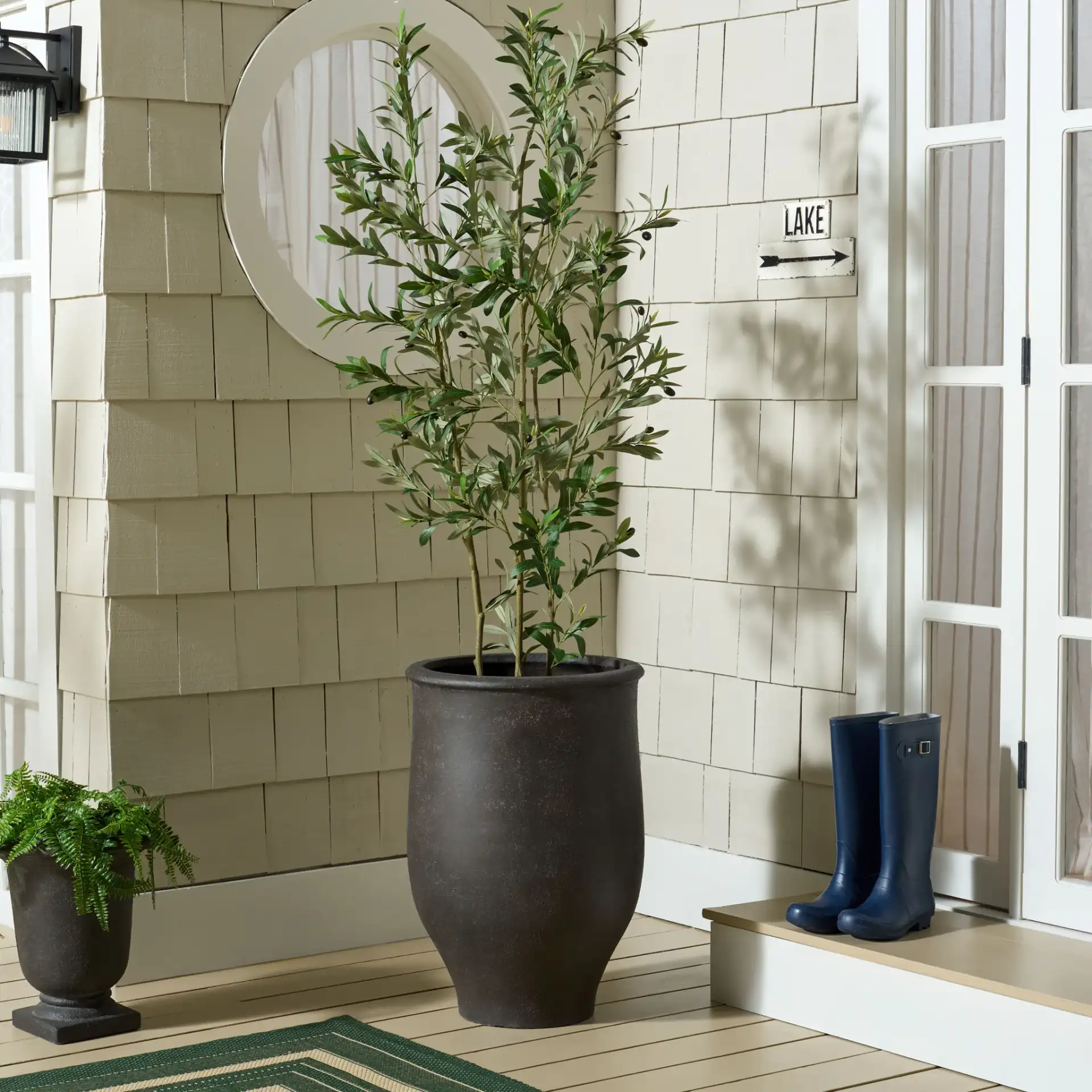 Halla Large Planter Pot in Charcoal in a styled room