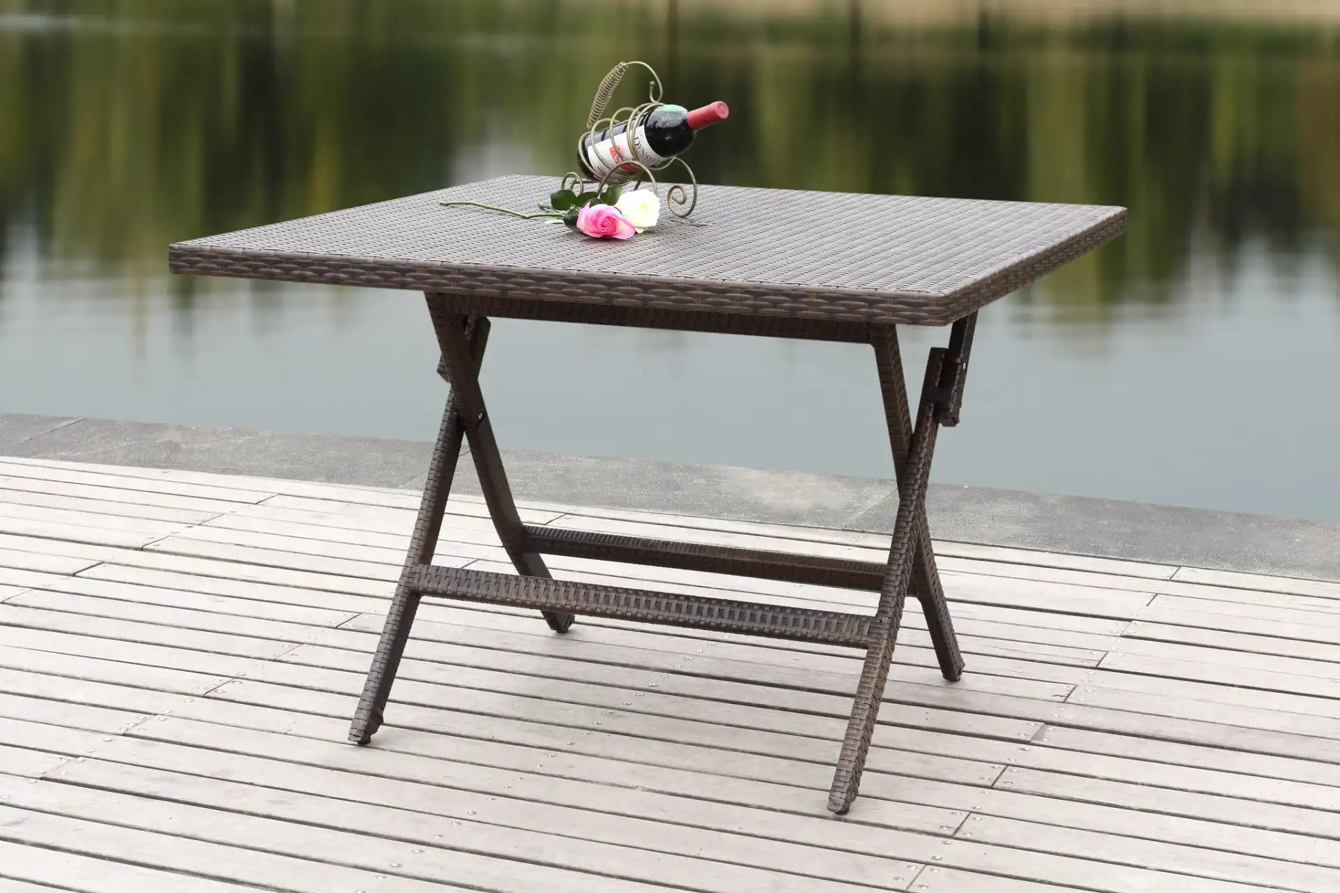 Samana Square Folding Table in Brown in a styled room