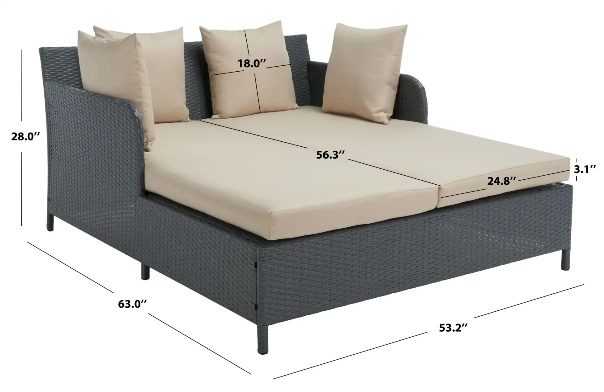 August Daybed in Titanium / Sand, detail view