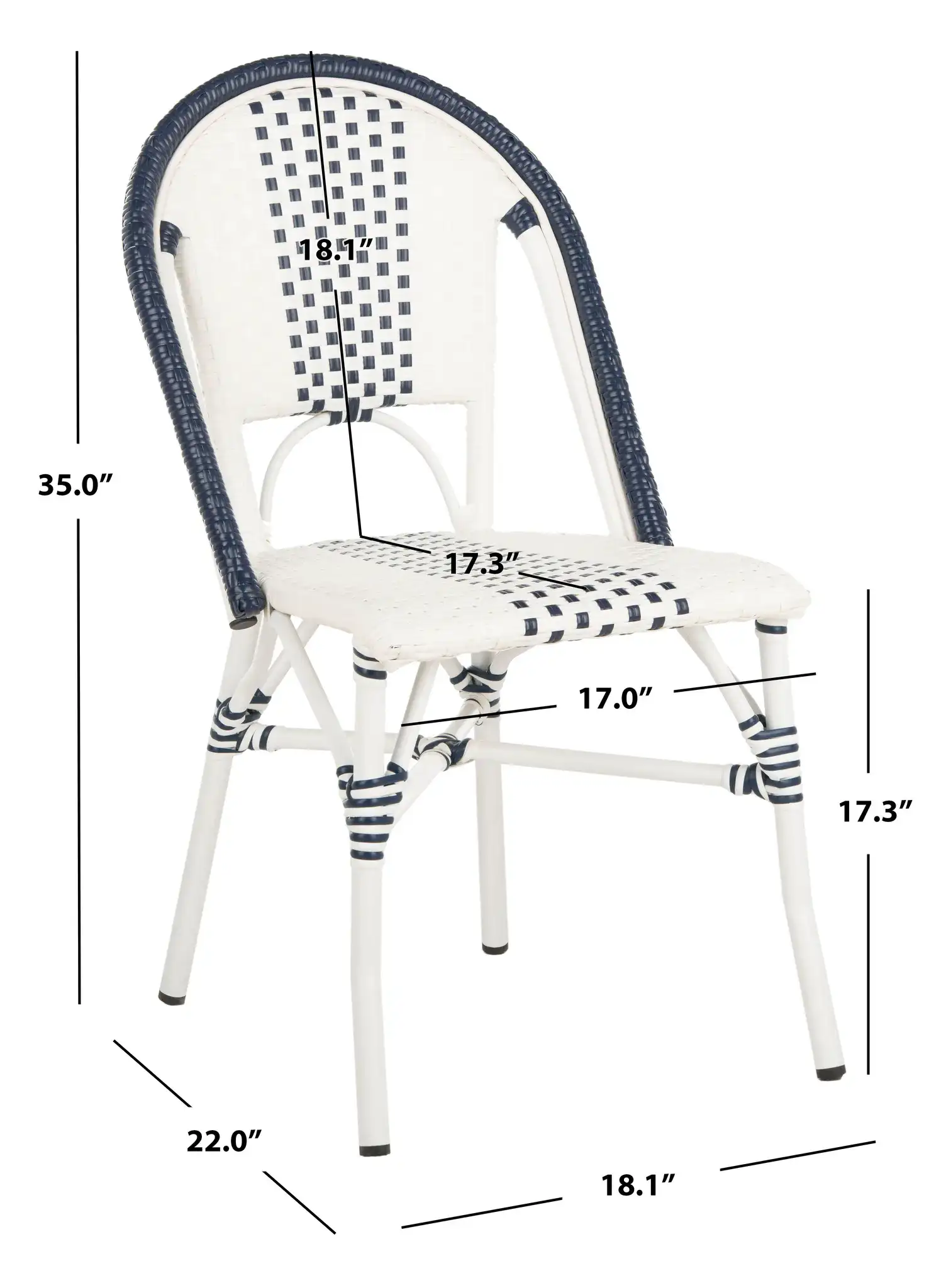 Zoya Chair (Set of 2) in Navy Blue / White, detail view