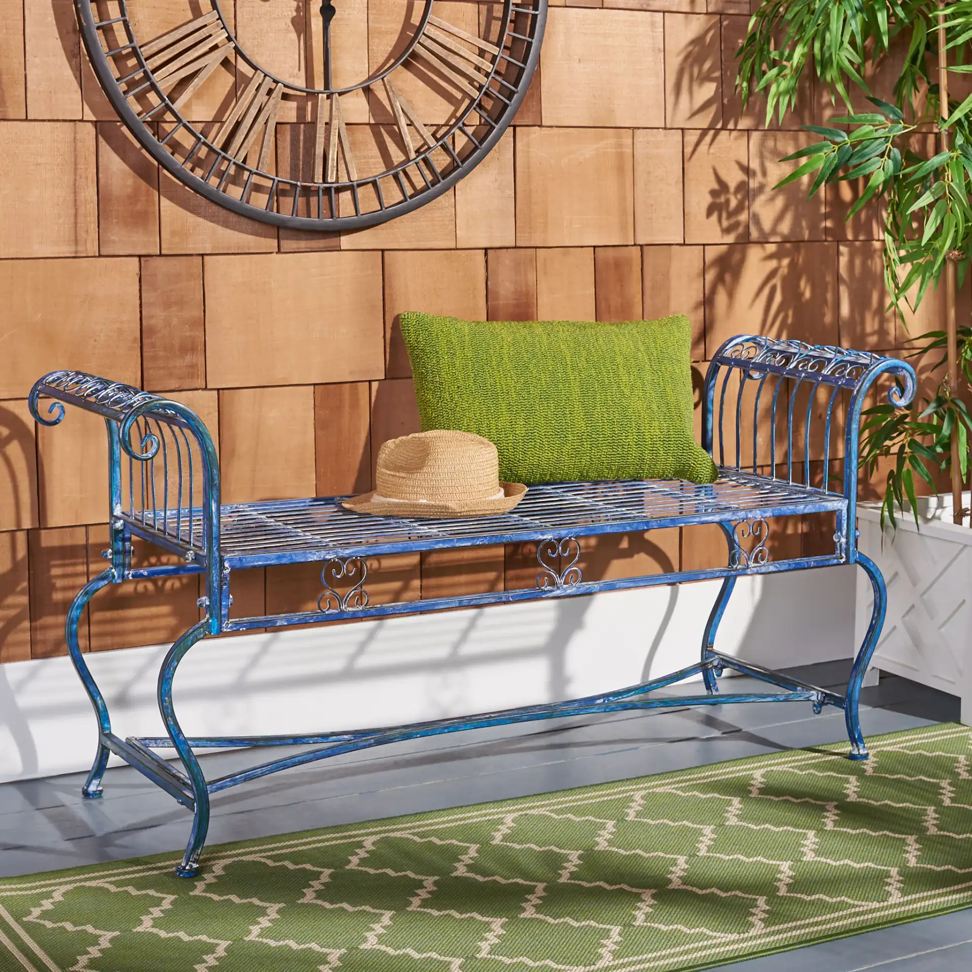 Brielle Bench in Antique Blue in a styled room