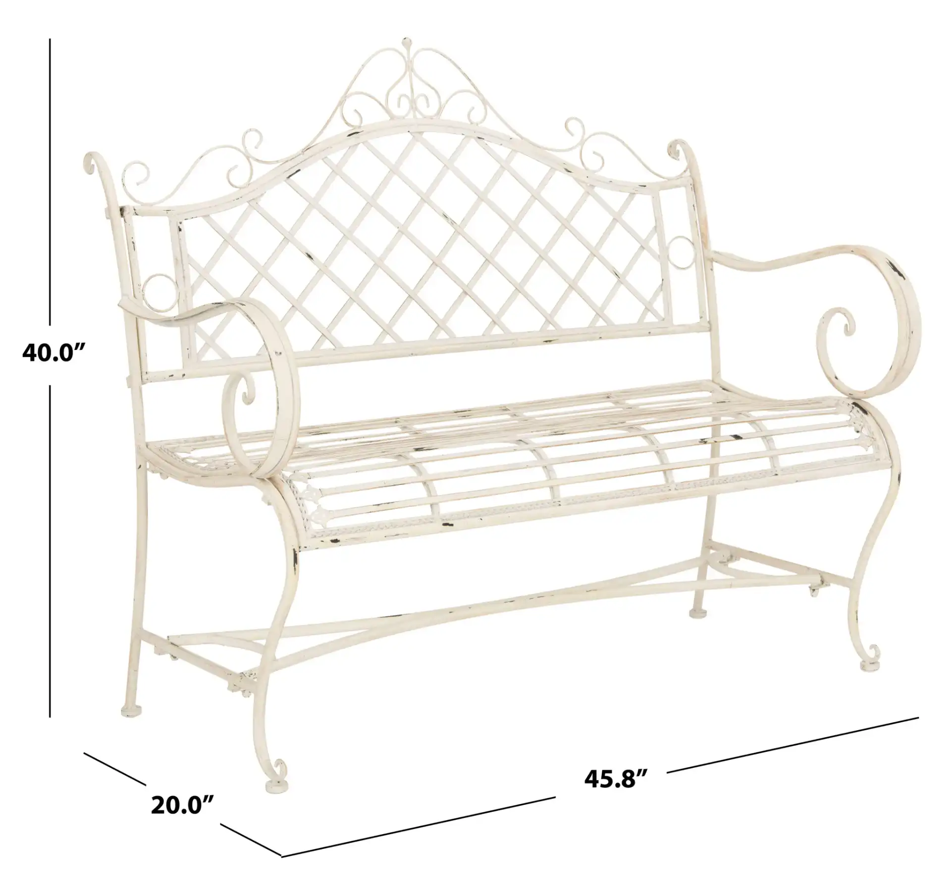 Abner Bench in Antique White, detail view