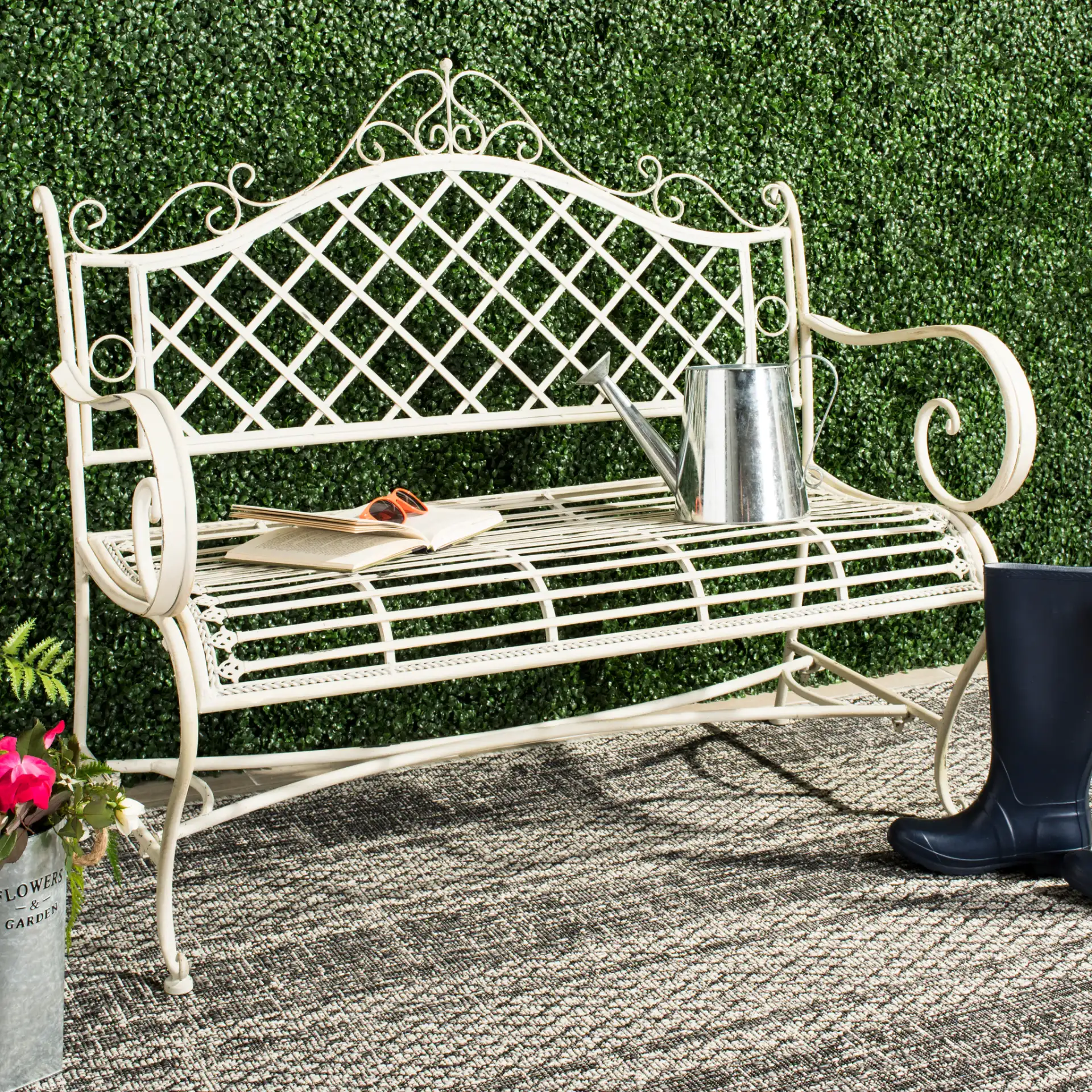 Abner Bench in Antique White in a styled room