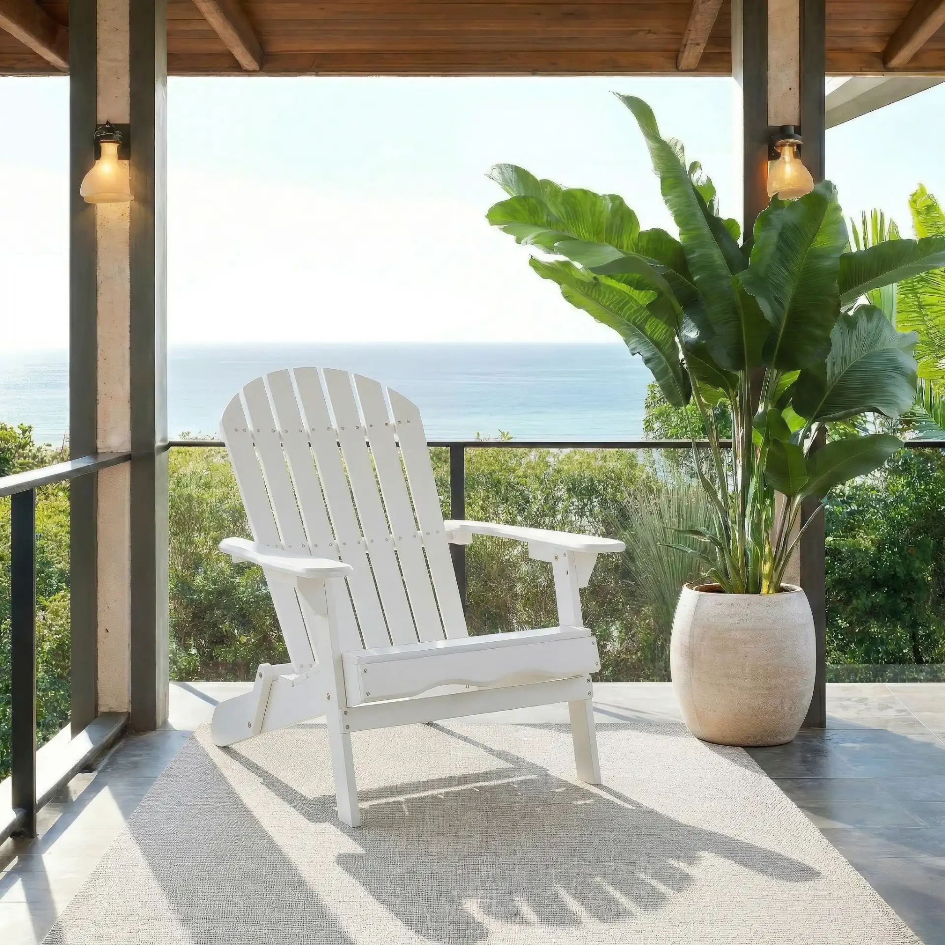 Eden Adirondack Chair in White in a styled room