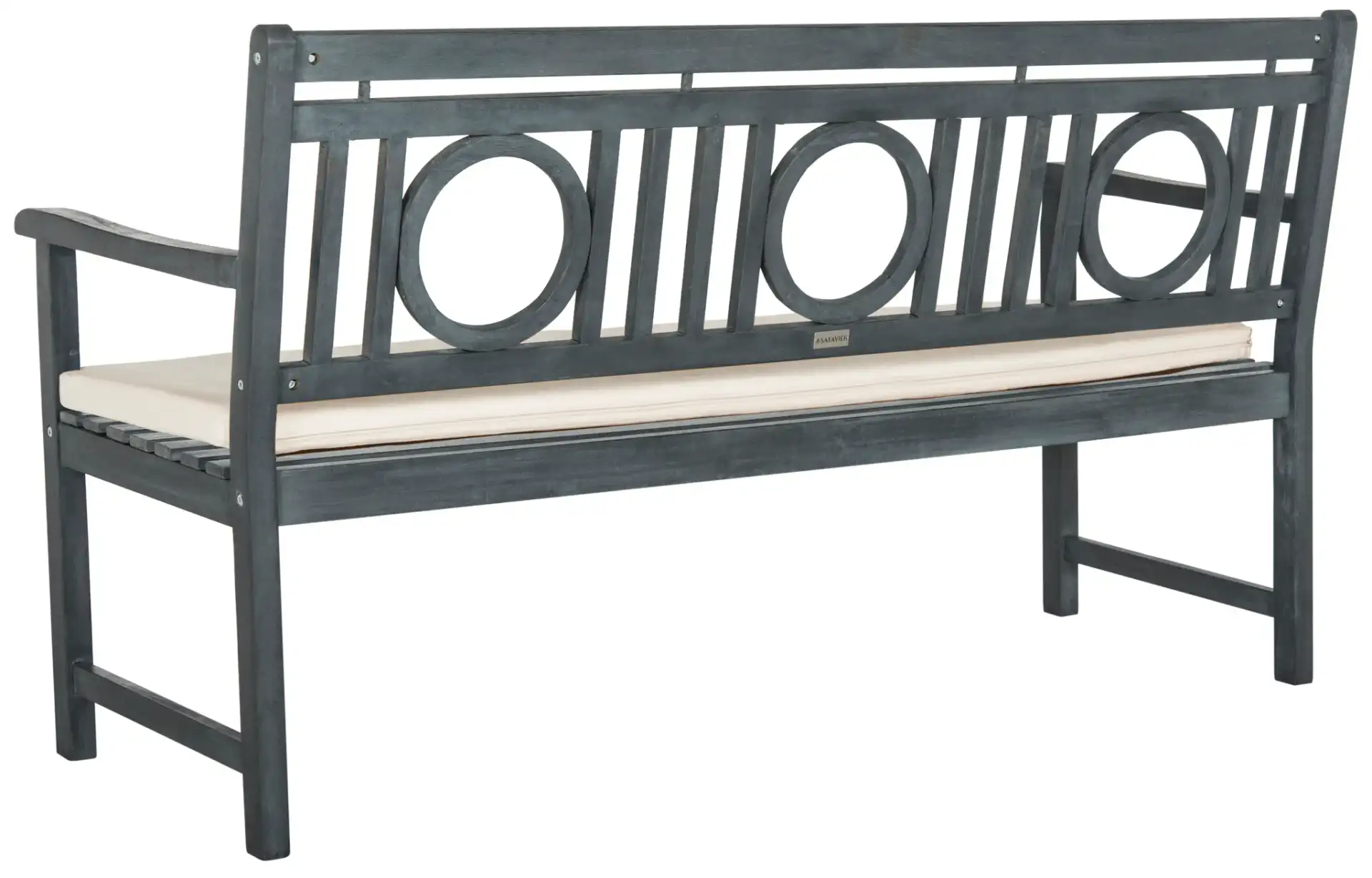 Montclair Three-Seat Bench in Ash Gray / Beige, detail view