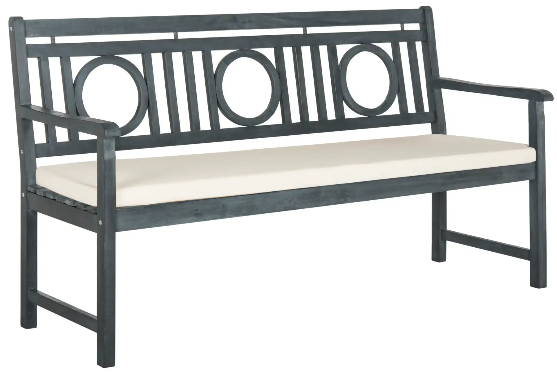 Montclair Three-Seat Bench in Ash Gray / Beige, detail view