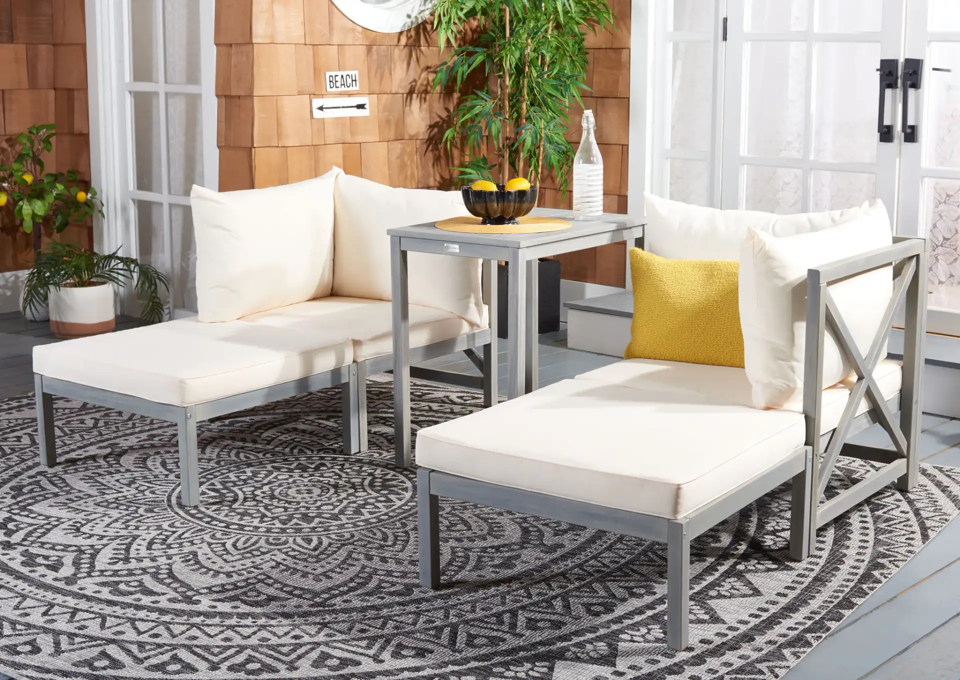 Ronson Five-Piece Sectional Set in Ash Gray / Beige in a styled room