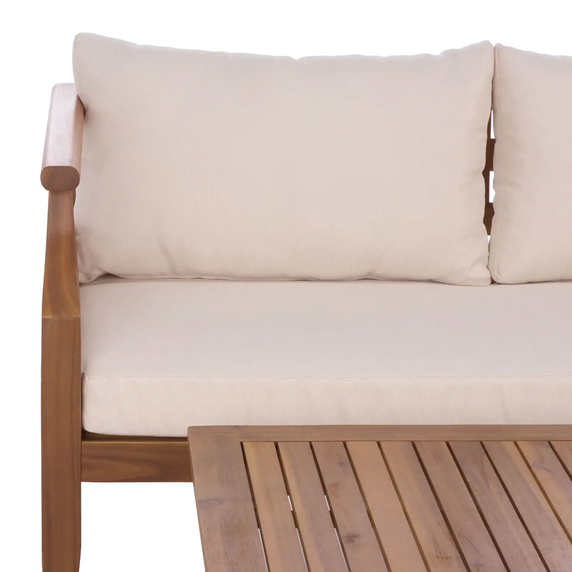 Alta Bench And Table in Teak Brown / Cream in a styled room