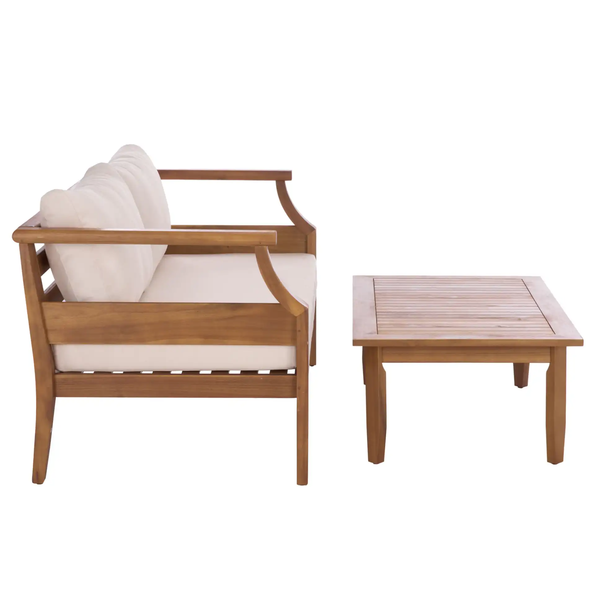 Alta Bench And Table in Teak Brown / Cream, detail view