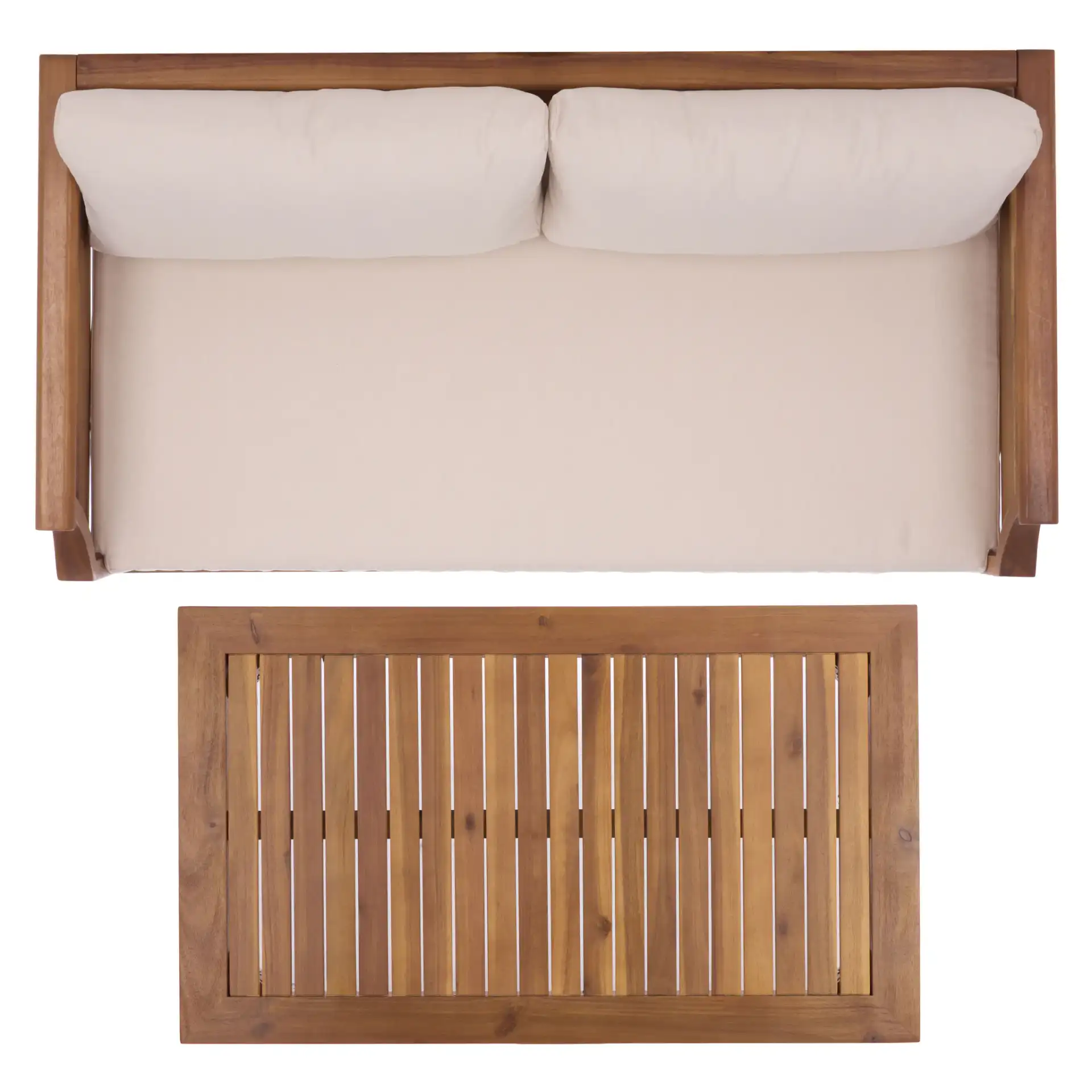 Alta Bench And Table in Teak Brown / Cream, detail view