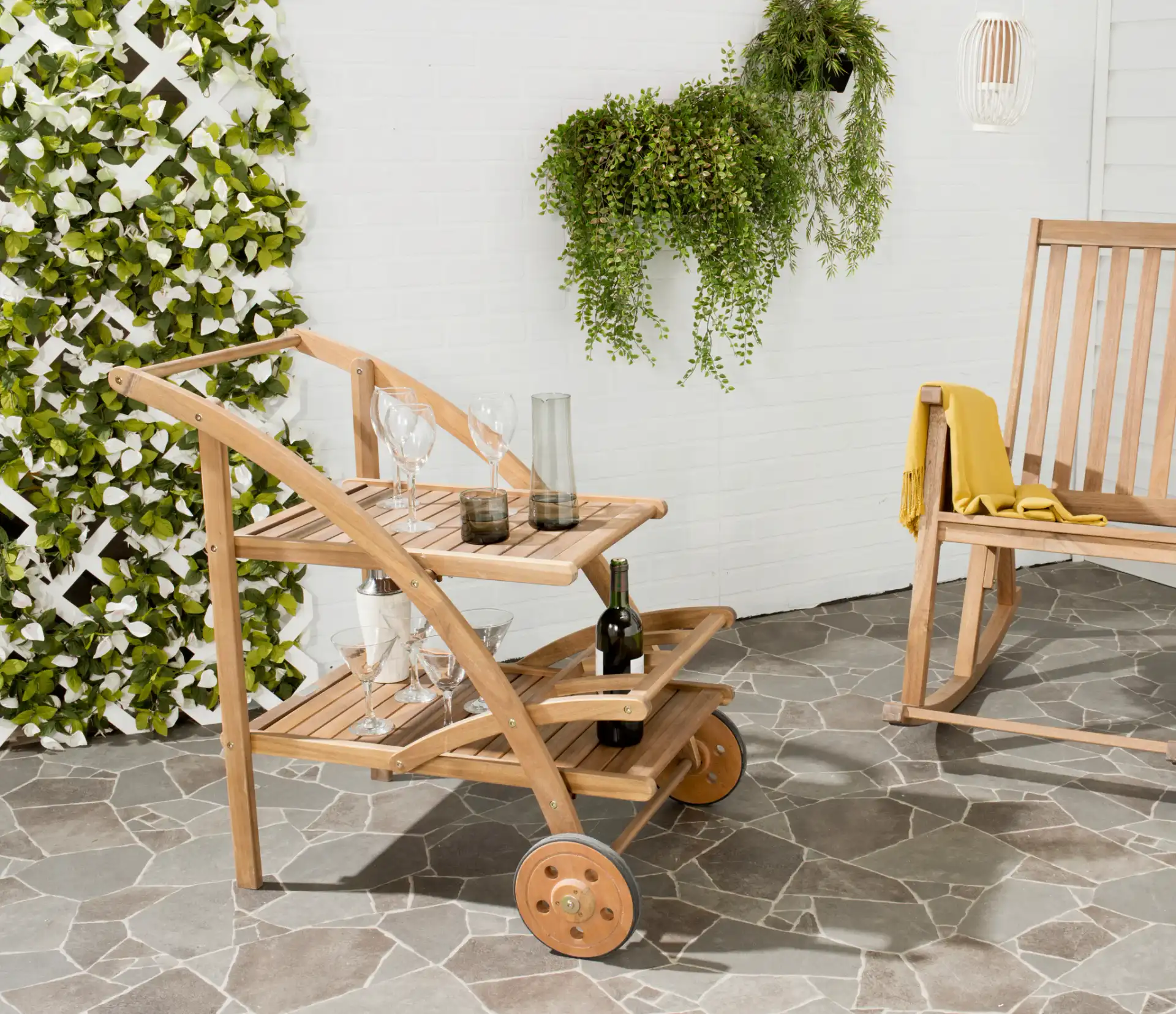 Lodi Tea Cart in Natural in a styled room