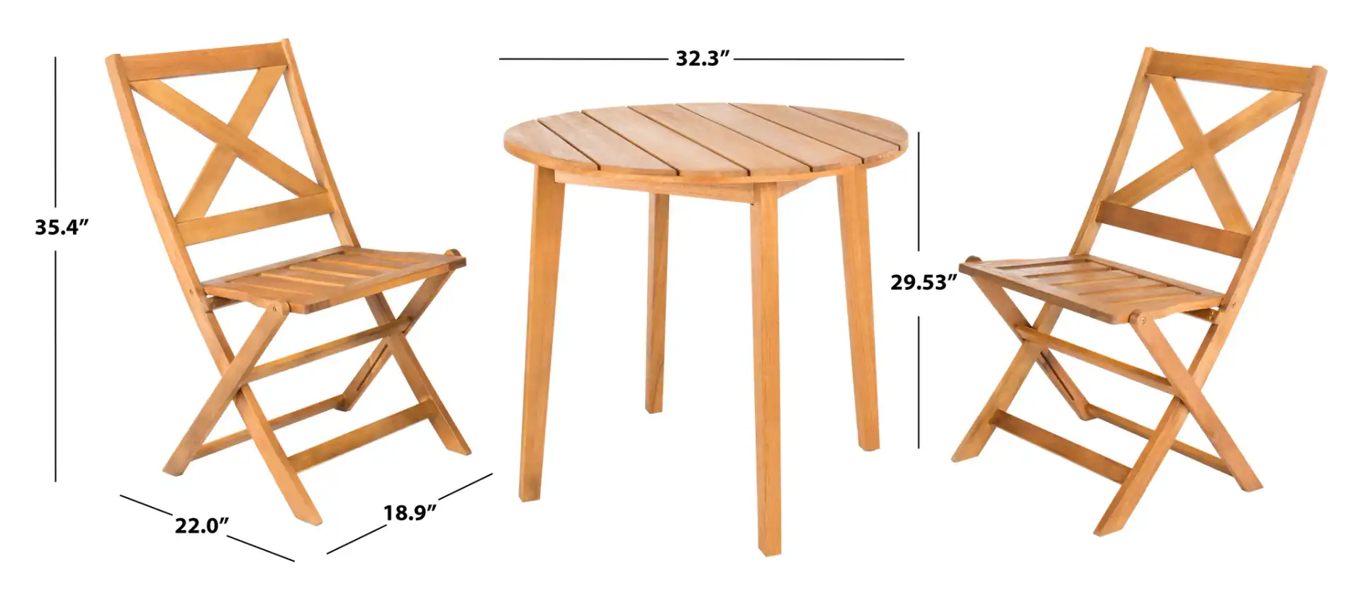 Bruna Three-Piece Bistro Set in Natural, detail view