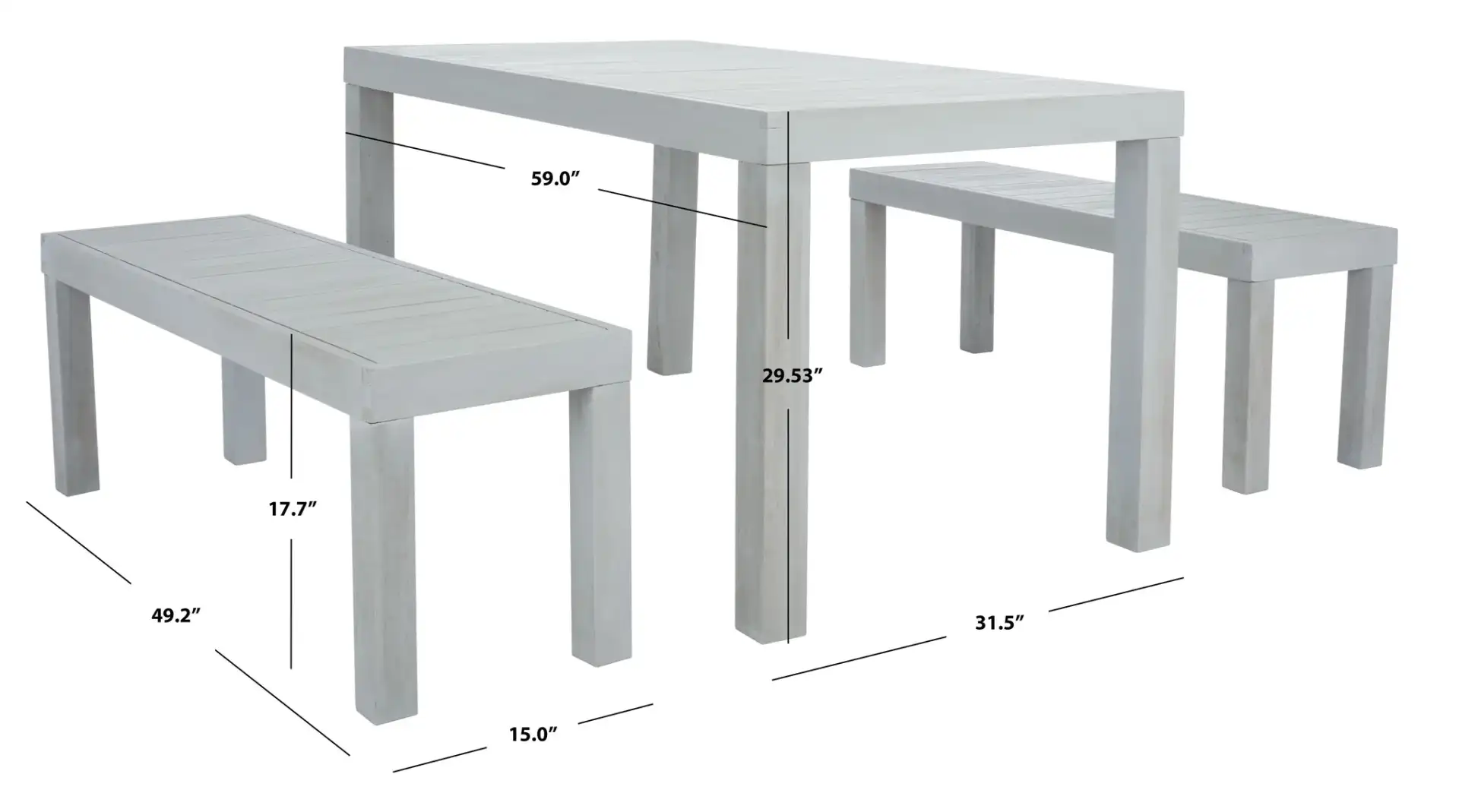 Dario Three-Piece Set With Two Benches in Gray, detail view