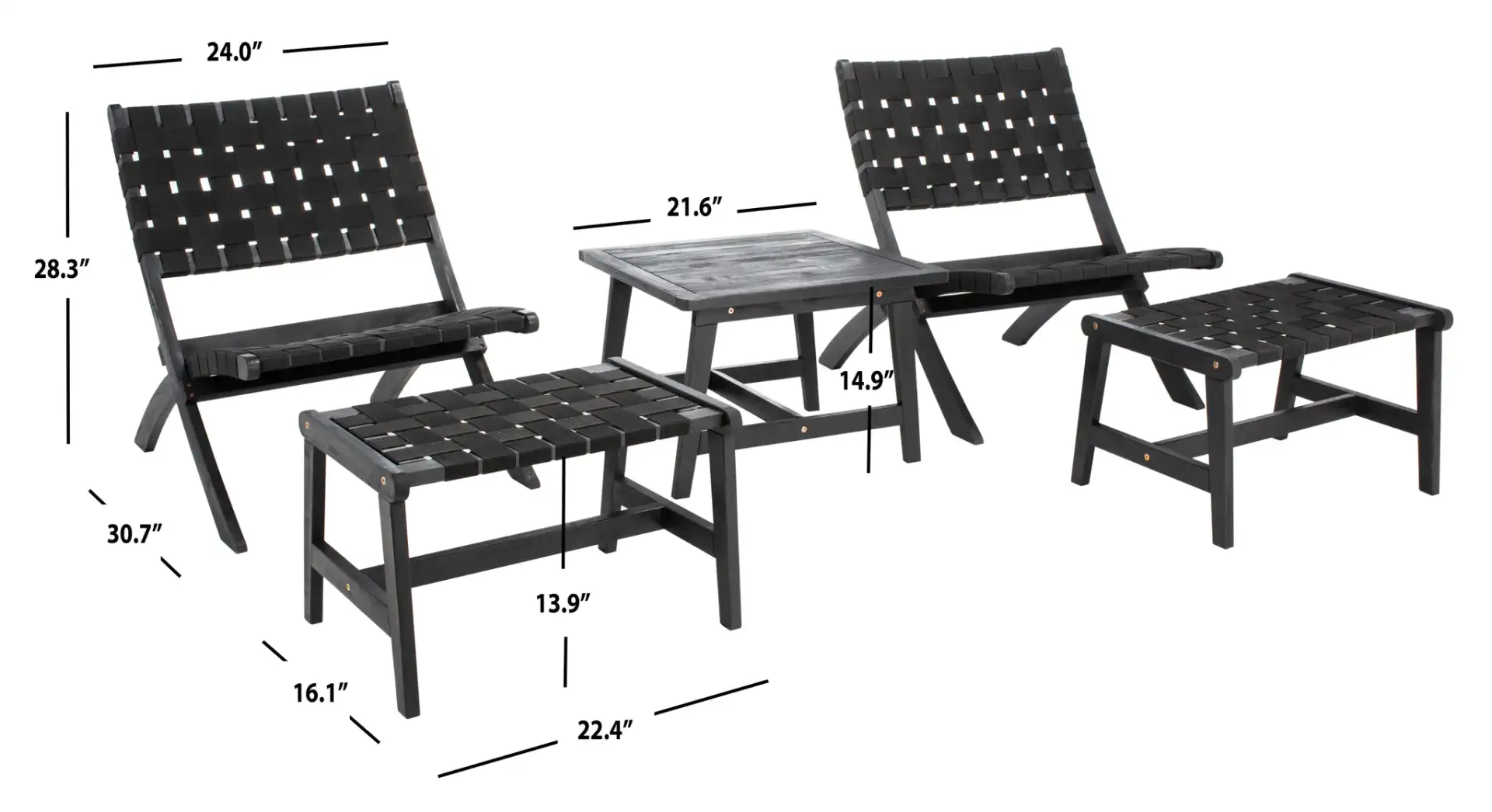 Darryl Five-Piece Living Set in Black, detail view