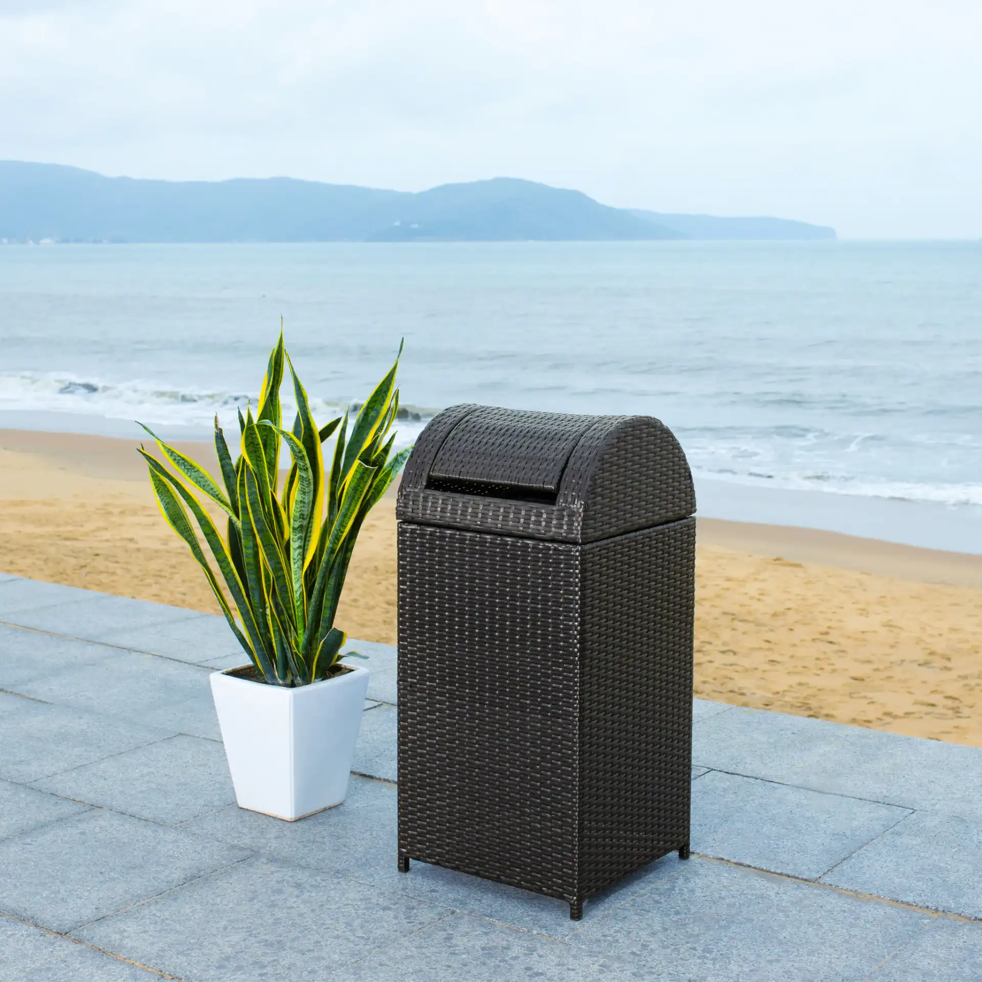 Serapis Trash Bin in Black in a styled room