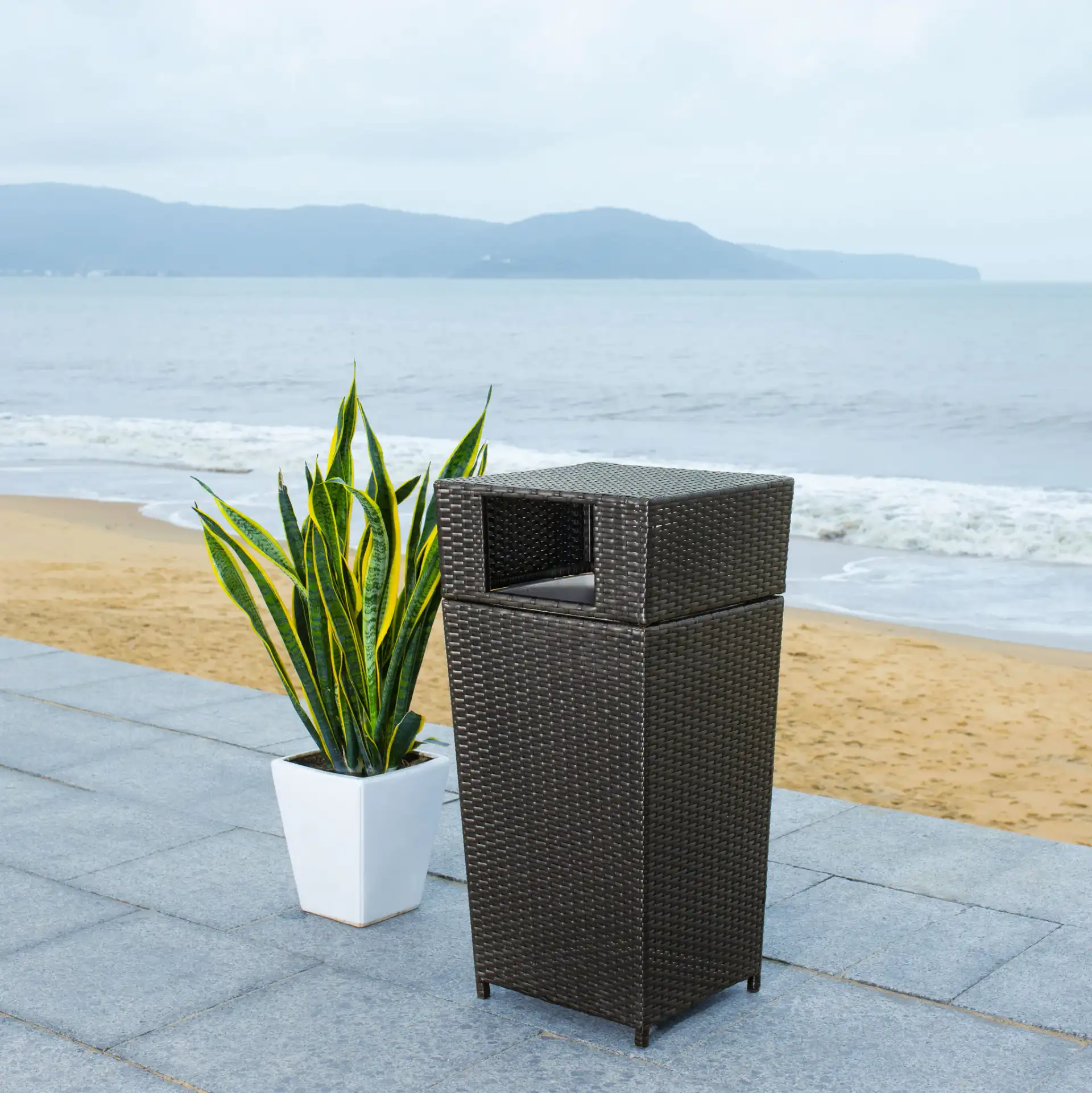 Mazeli Trash Bin in Black in a styled room