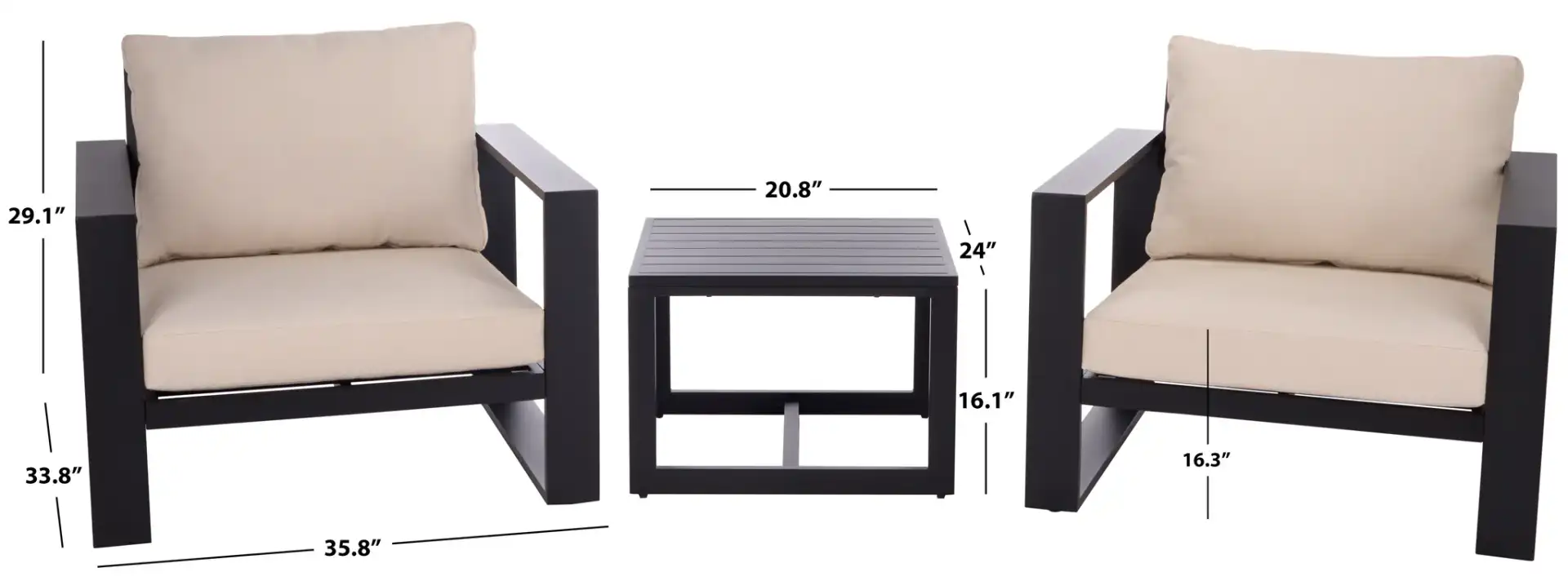 Fash Three-Piece Living Set in Black / Taupe, detail view