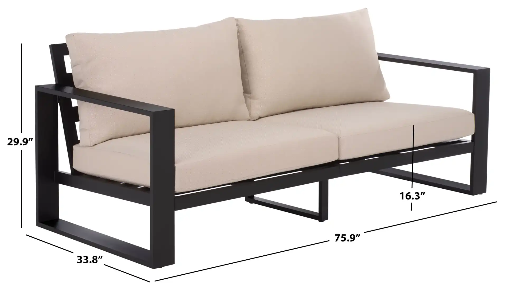 Fash Aluminum Sofa in Black / Taupe, detail view