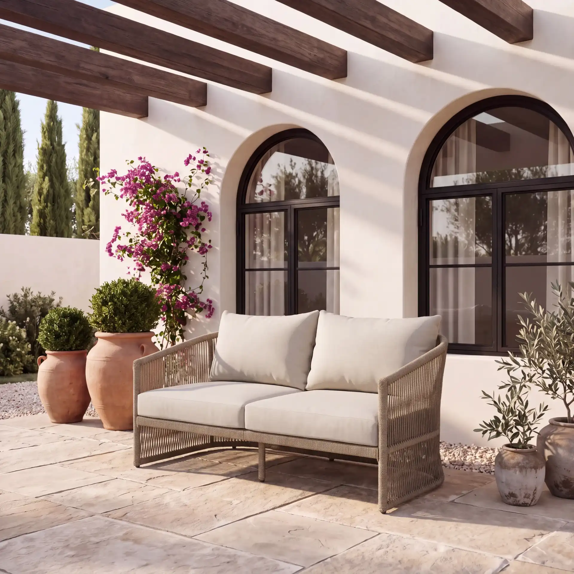 Gillian Loveseat in Heather Tan / Ivory in a styled room
