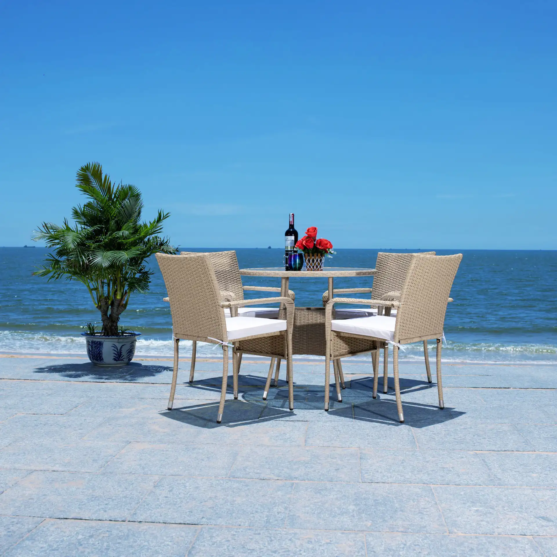 Laina Five-Piece Dining Set in Beige / White in a styled room