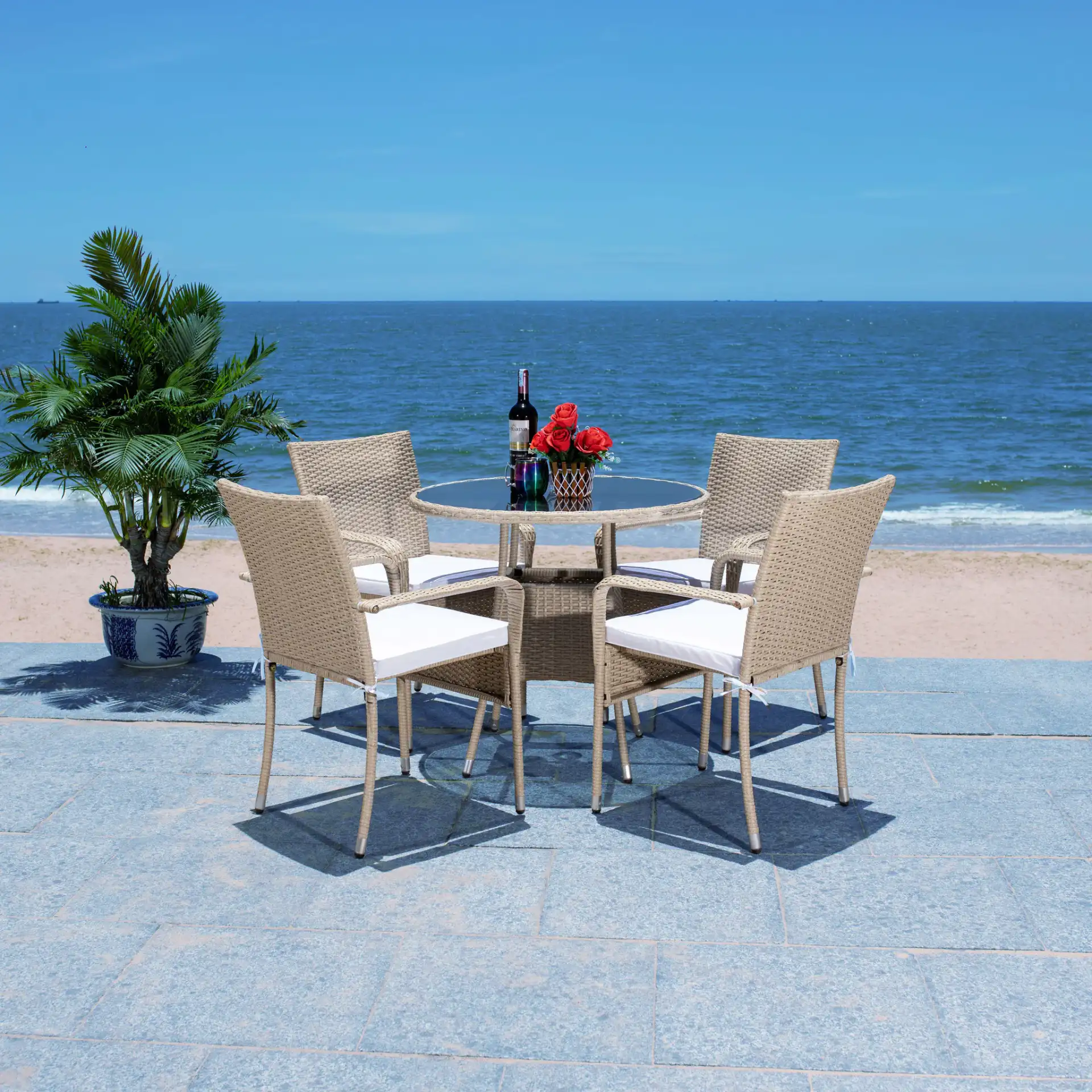 Laina Five-Piece Dining Set in Beige / White in a styled room