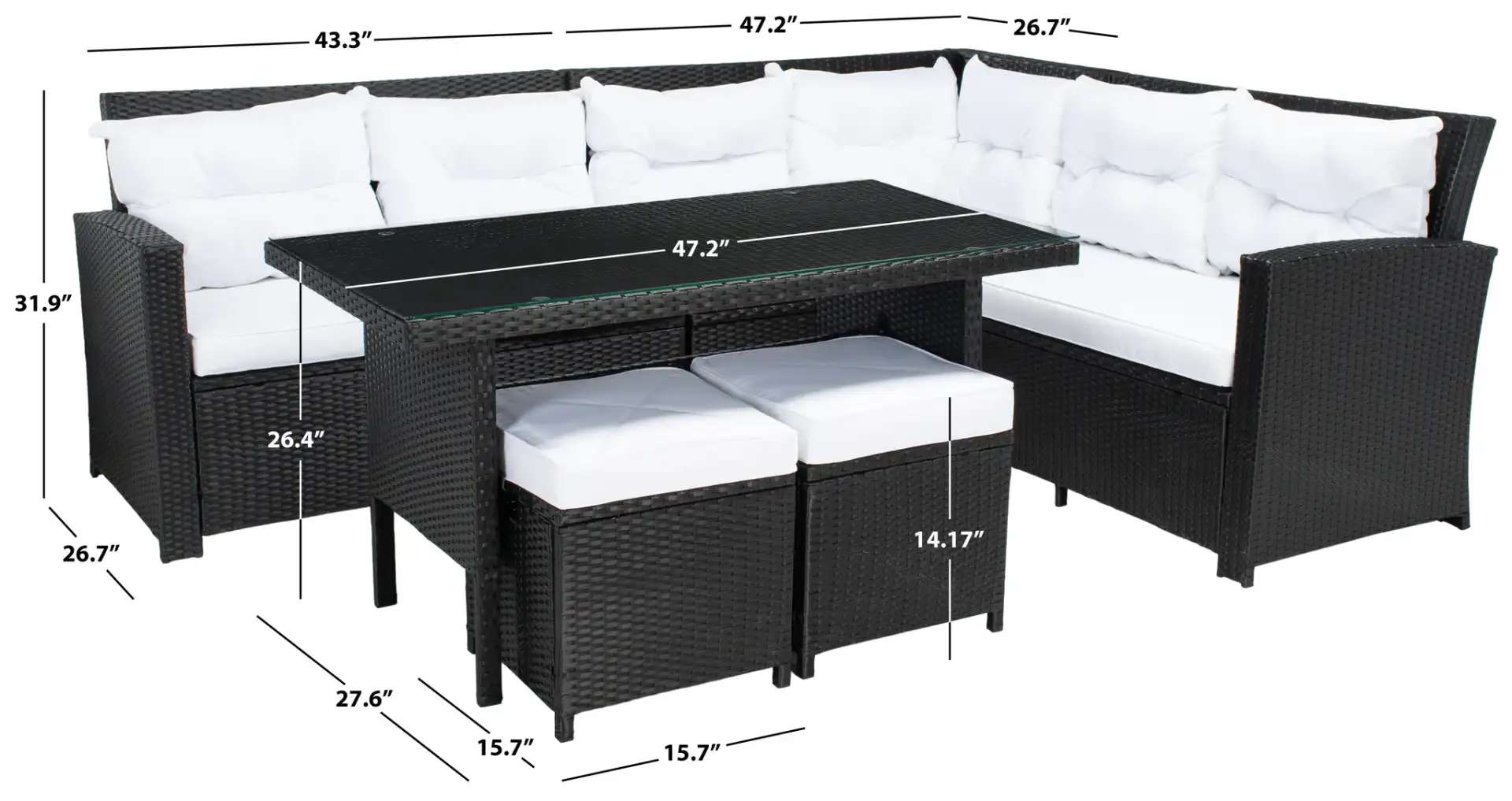 Miki Six-Piece Corner Set in Black / White, detail view