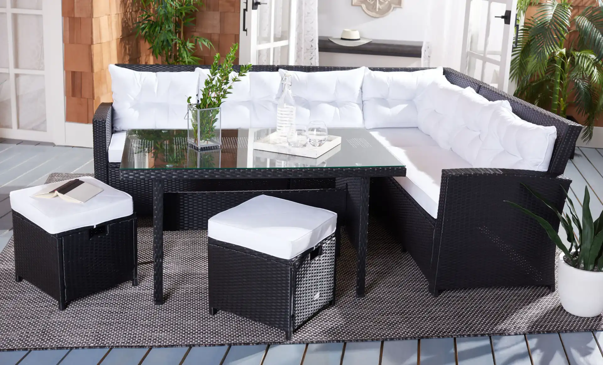 Miki Six-Piece Corner Set in Black / White in a styled room