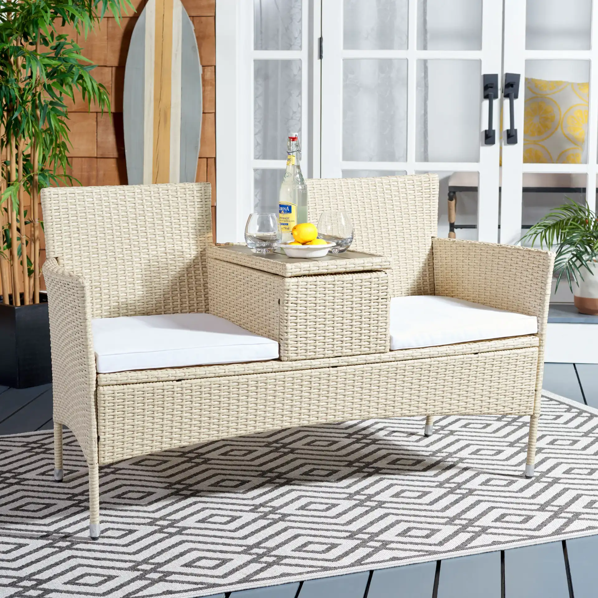 Viora Loveseat in Beige / White in a styled room