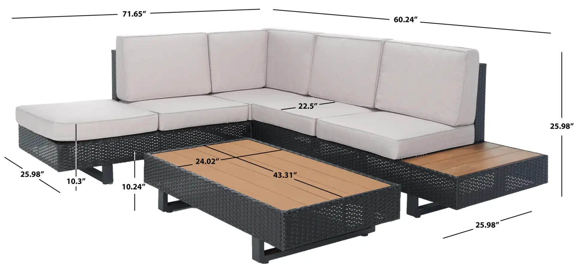 Allison Corner Living Set in Gray / Light Gray, detail view