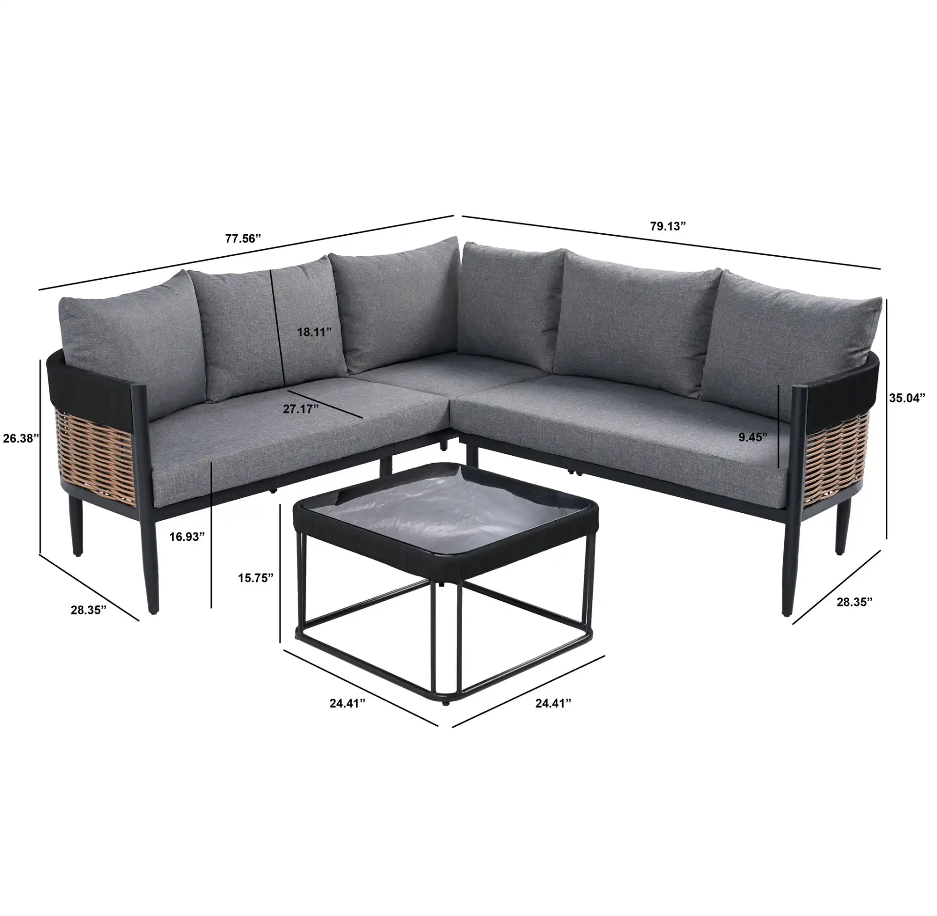 Harrison Corner Set in Black / Gray, detail view