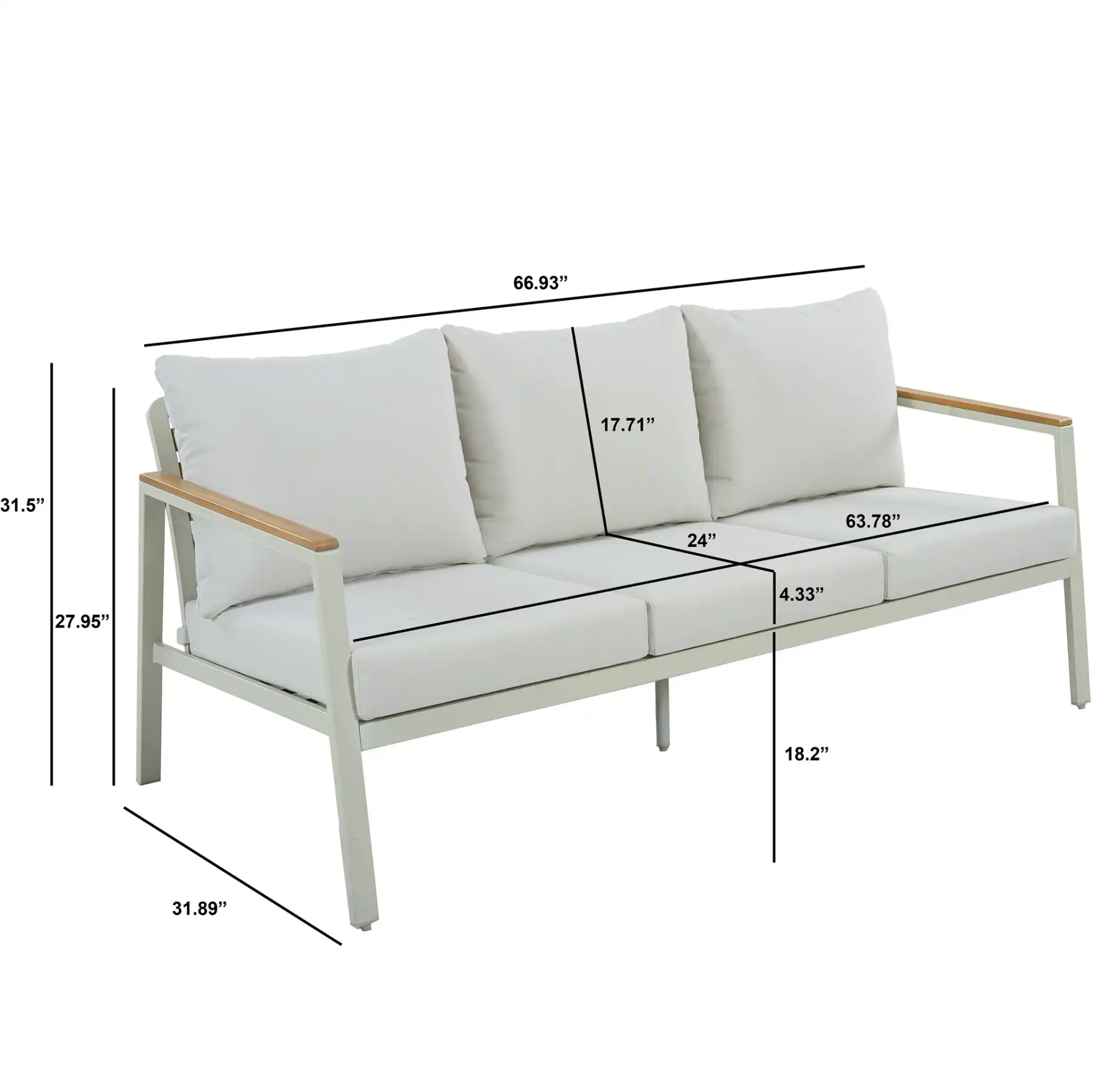 Curtis 3 Seat Sofa in Cream / Beige, detail view