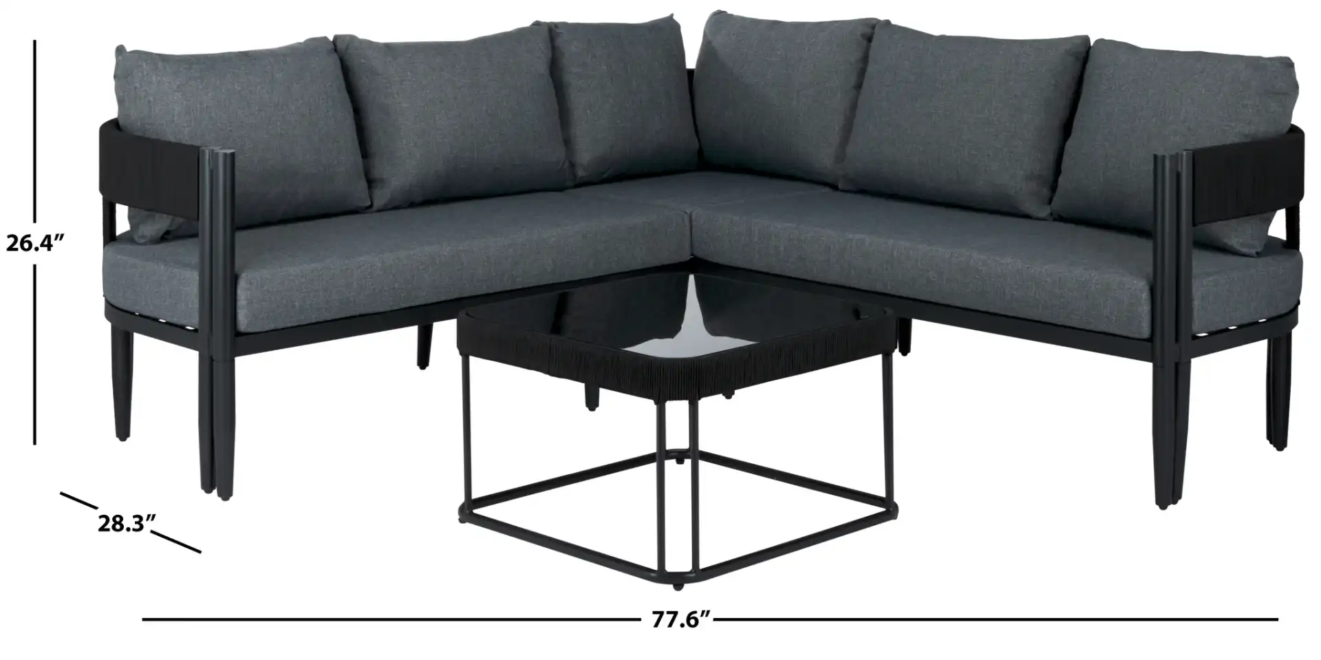 Viola Corner Set in Black / Gray, detail view