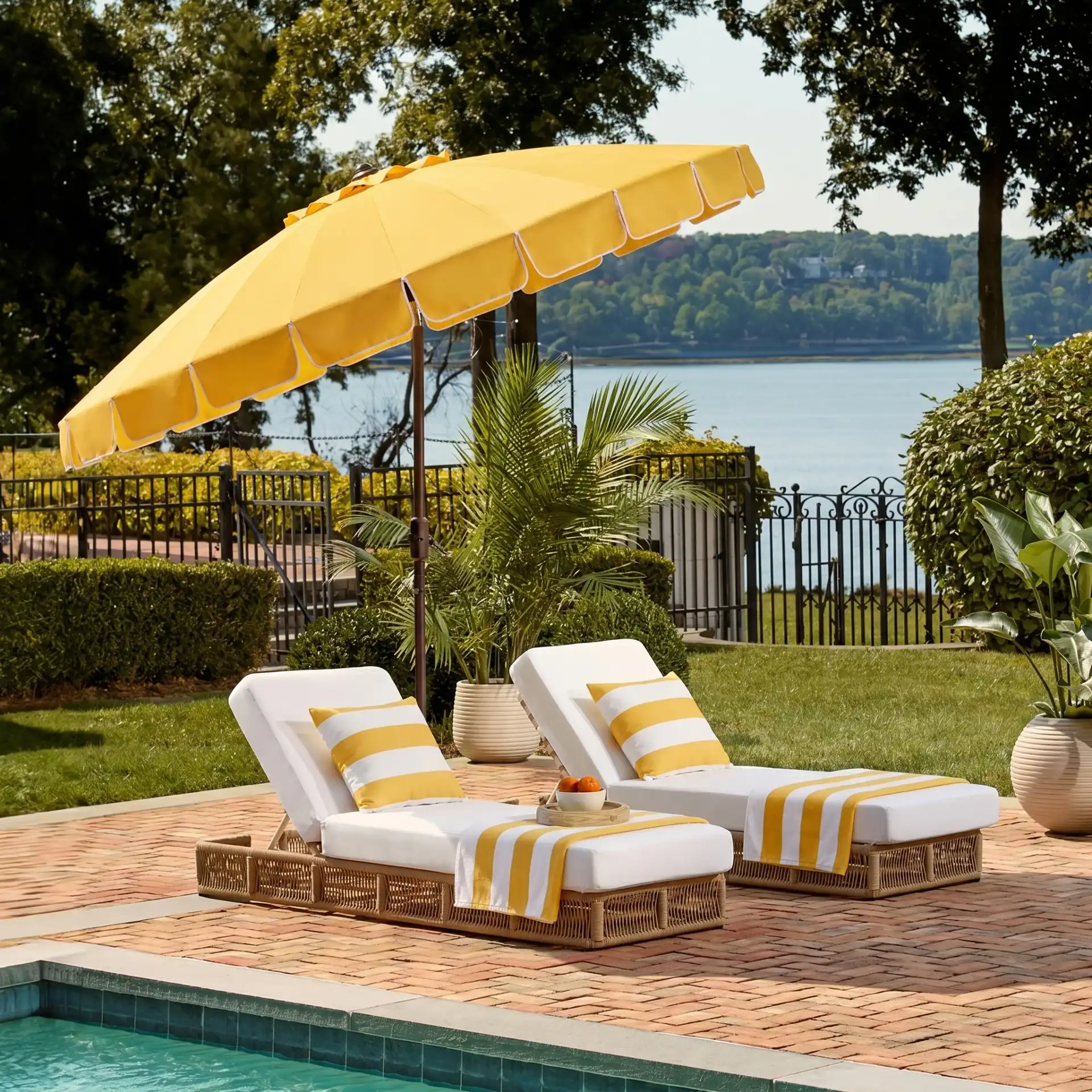 Panza 9-Foot Crank Umbrella in Yellow in a styled room