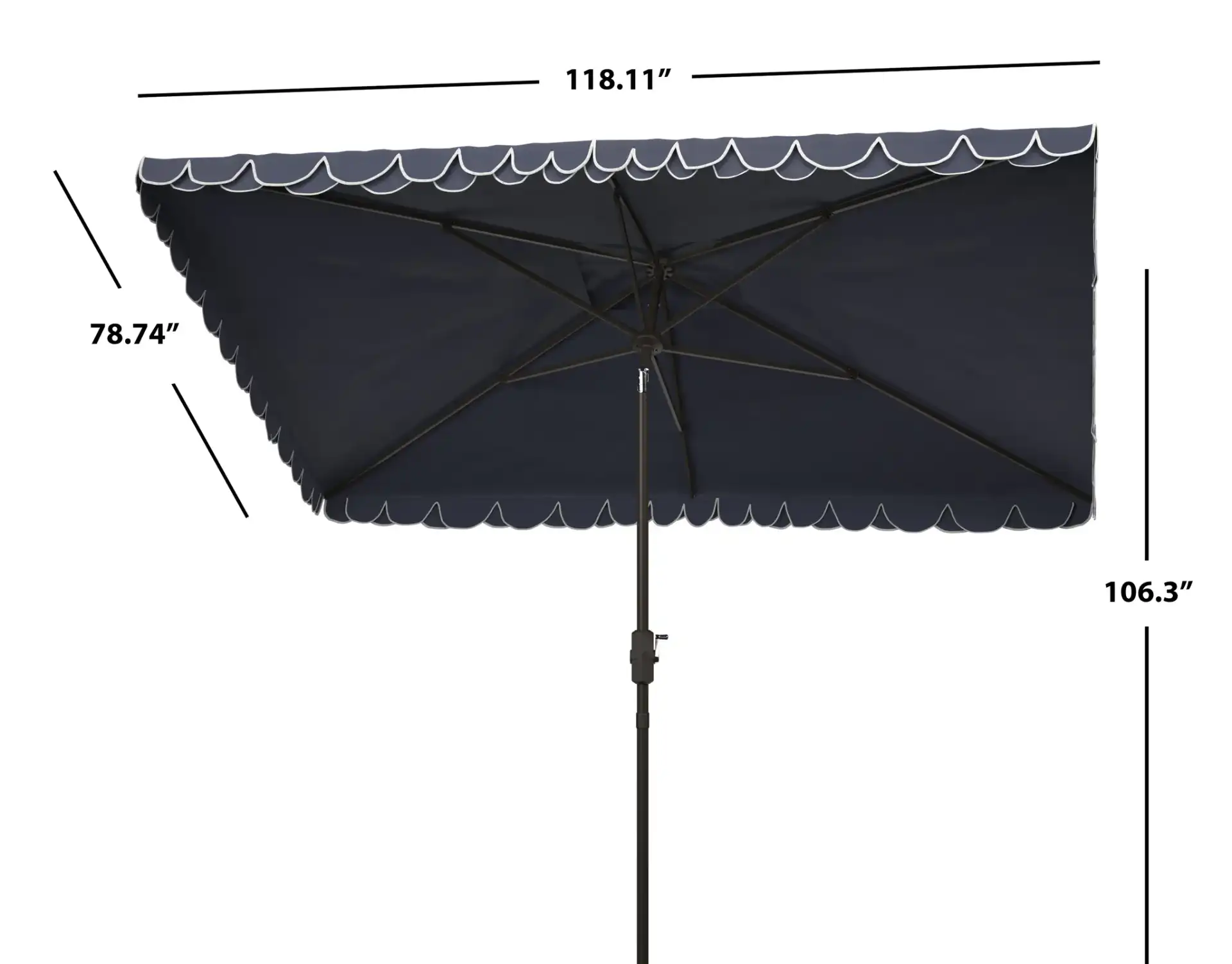 Valance 6.5X10-Foot Rectangular Umbrella in Navy Blue / White, detail view