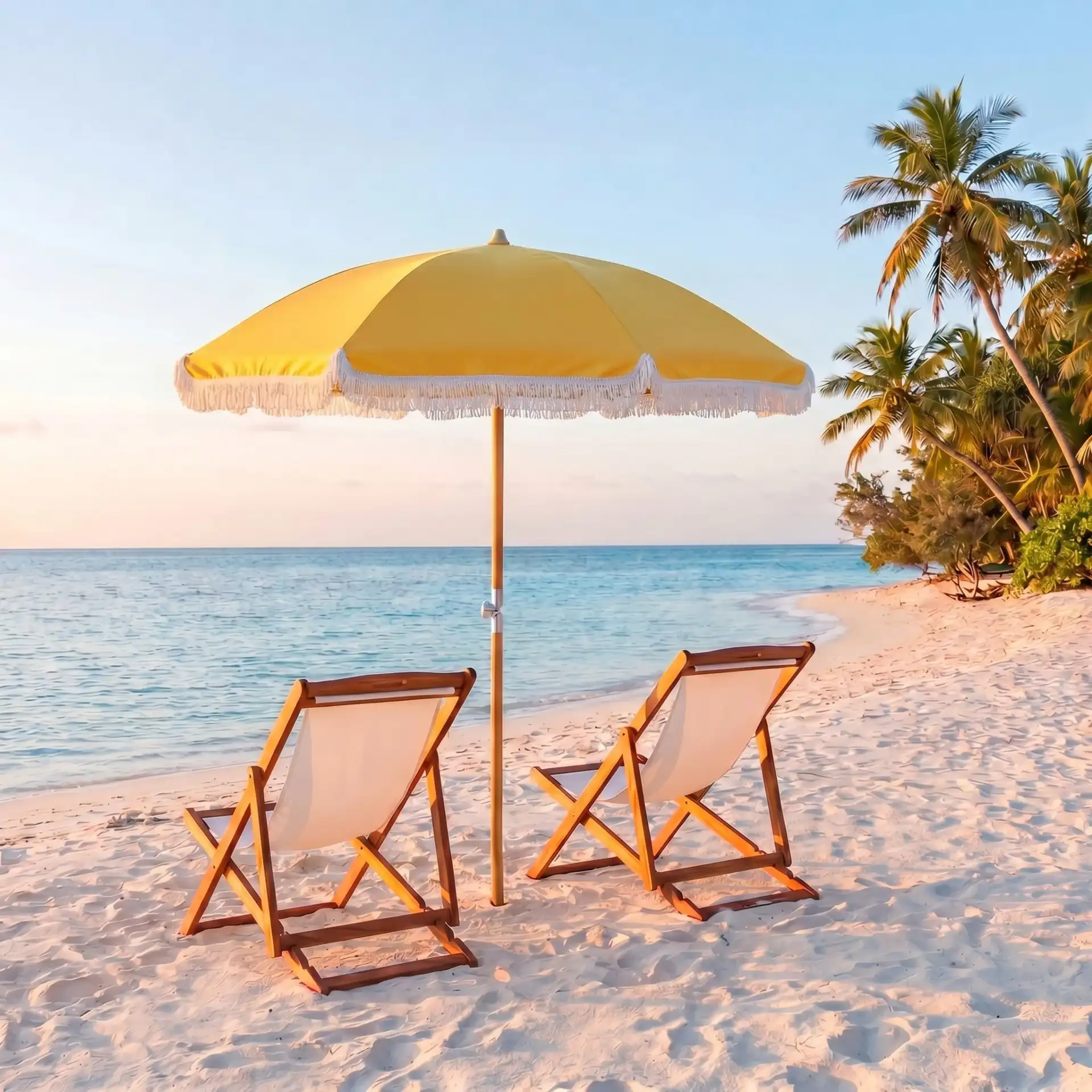 Valencia 6.5-Foot Beach Umbrella in Yellow in a styled room