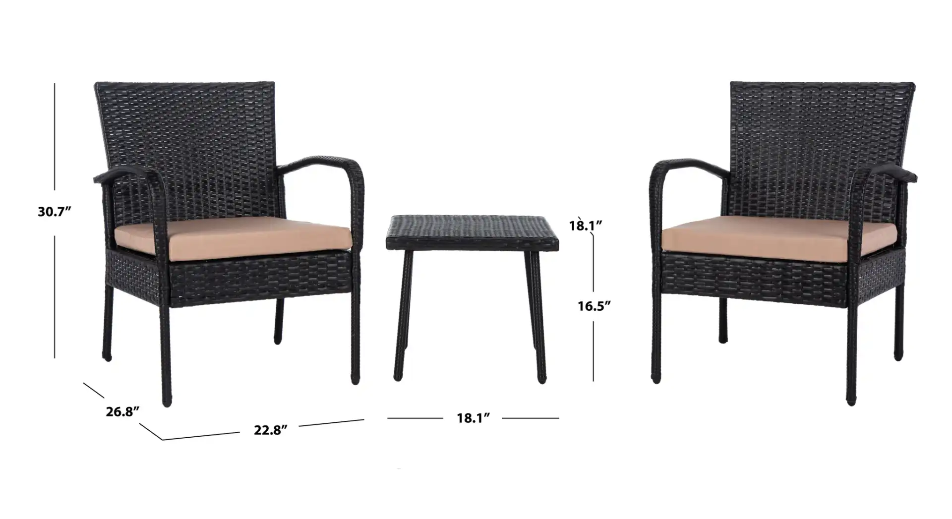 Moore Three-Piece Lounge Set in Black / Beige, detail view
