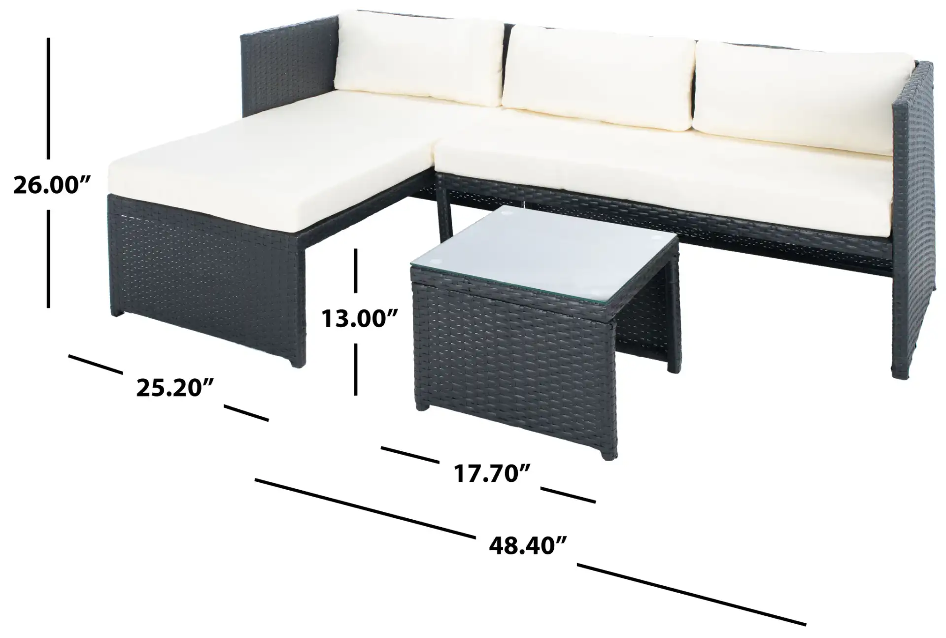 Bronson Three-Piece Sofa Set in Black / Beige, detail view