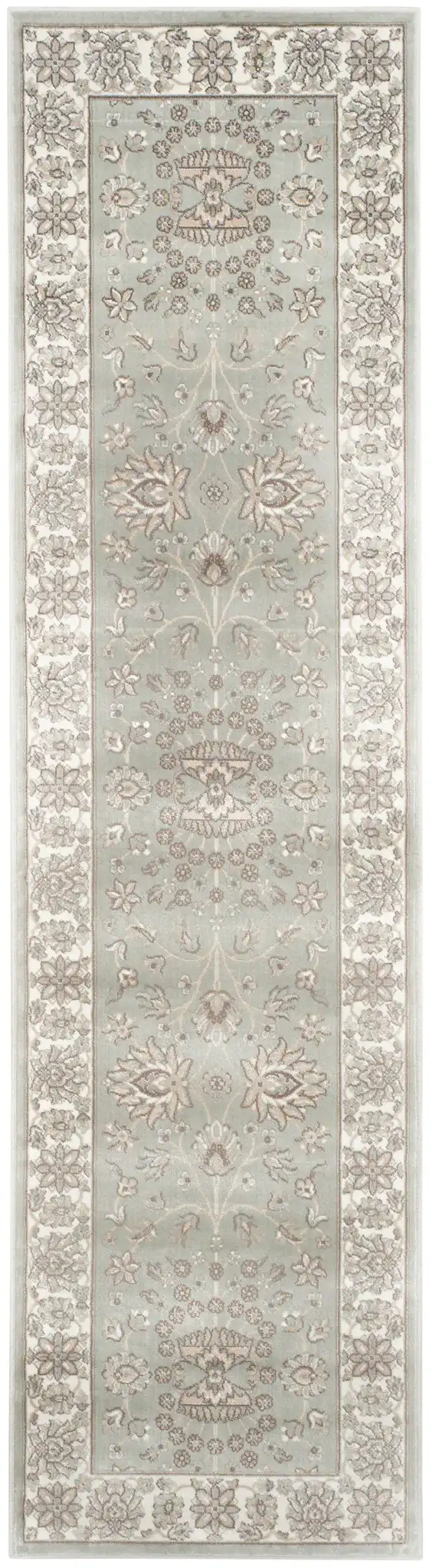 Persian Garden Floral Vine Viscose Rug in Silver / Ivory, detail view