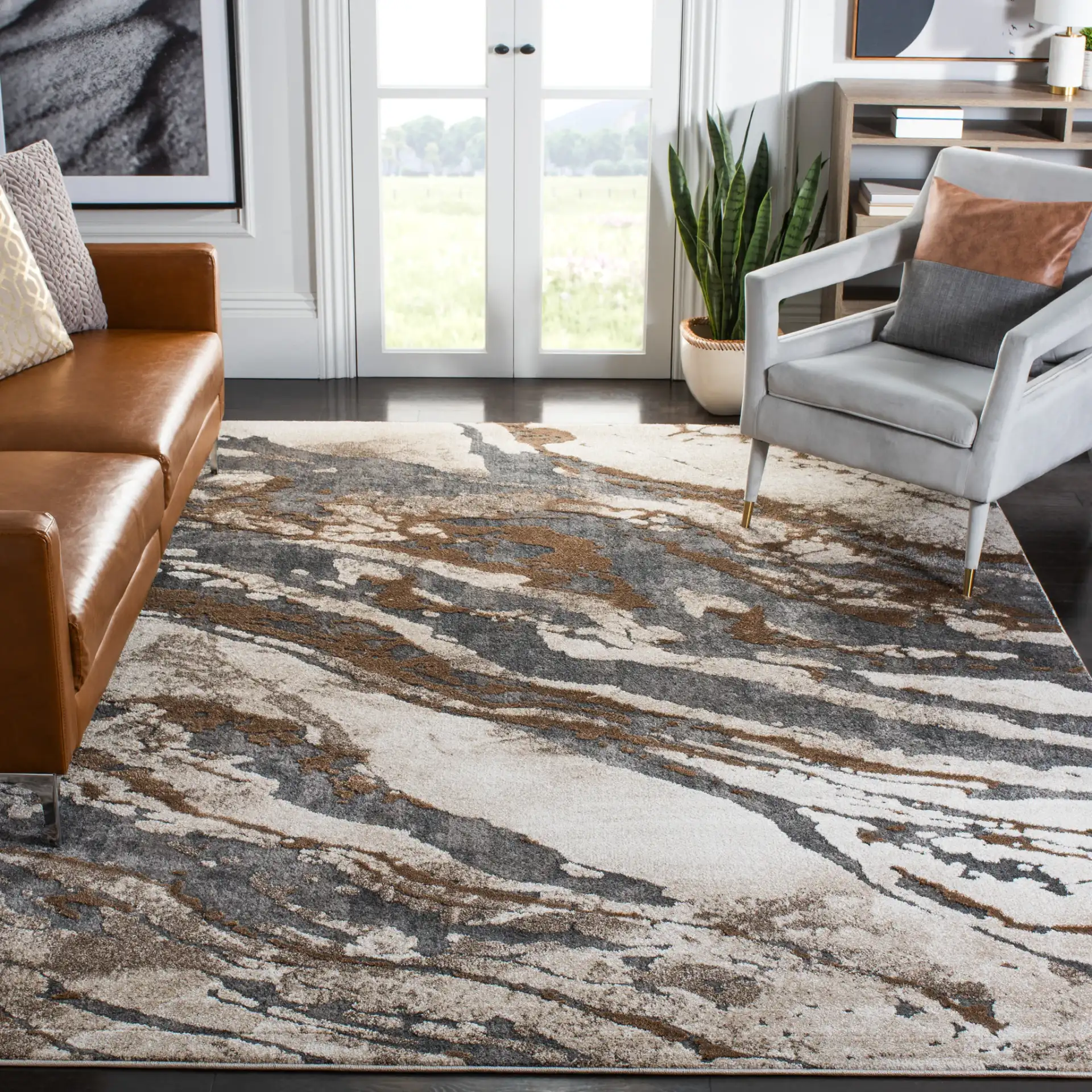 Pacific Marble Rug in Dark Gray / Beige