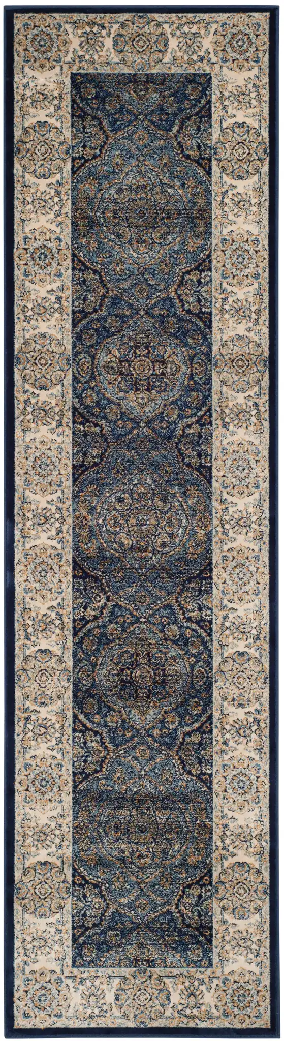 Persian Garden Vintage Traditional Allover Viscose Rug in Navy / Ivory, detail view