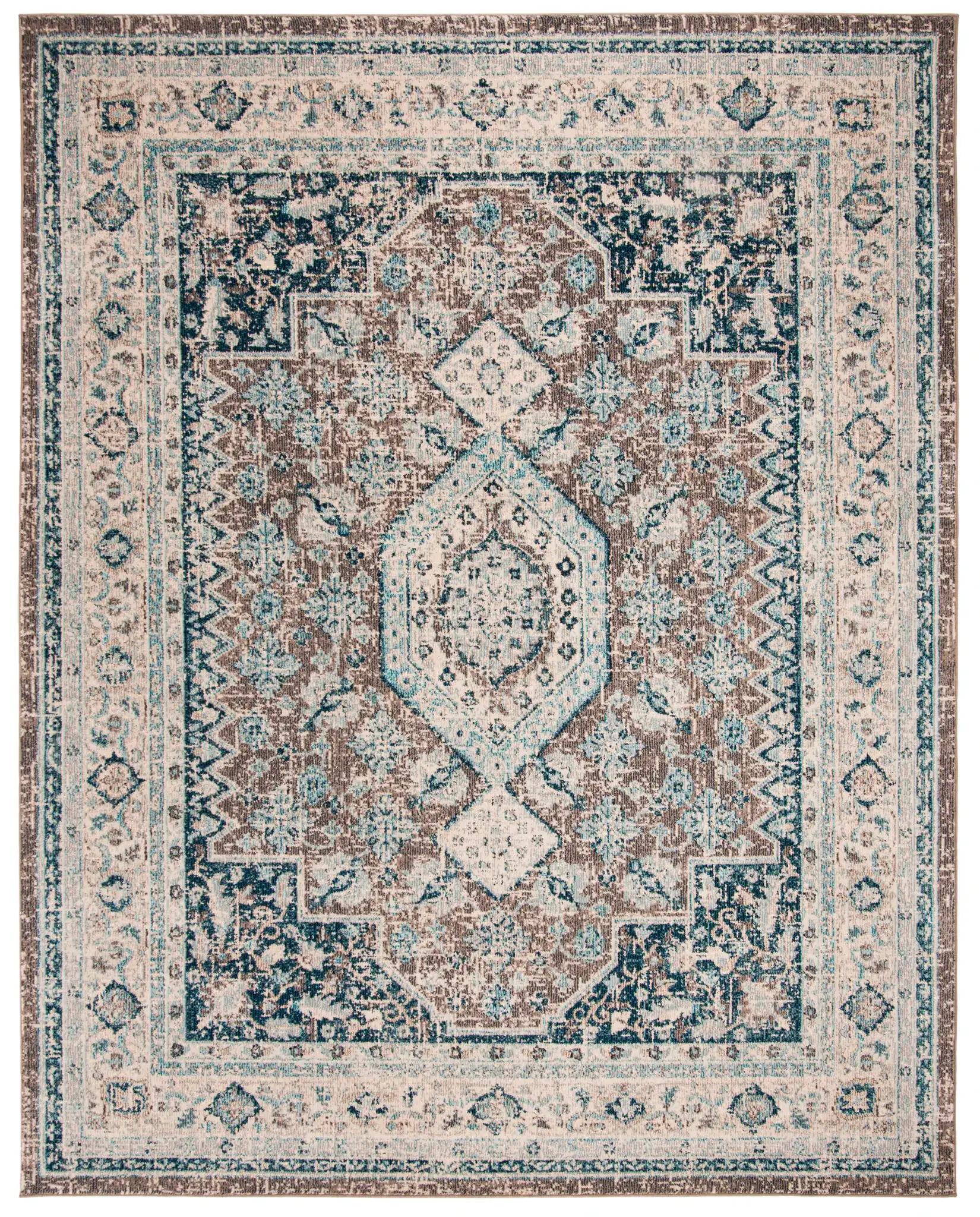 Phoenix Distressed Geometric Medallion Rug in Gray / Blue