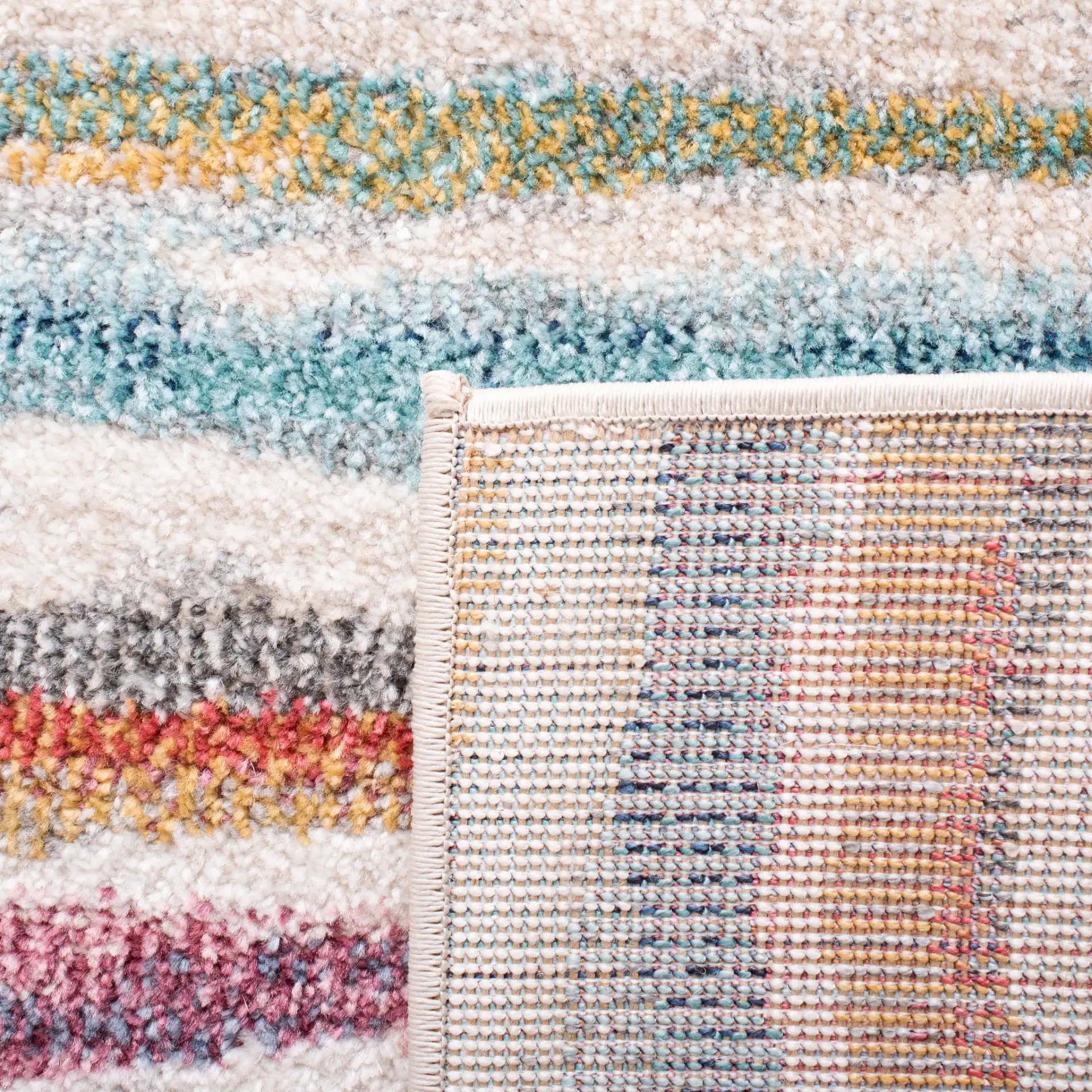 Phoenix Painterly Stripe Rug in Ivory / Blue in a styled room