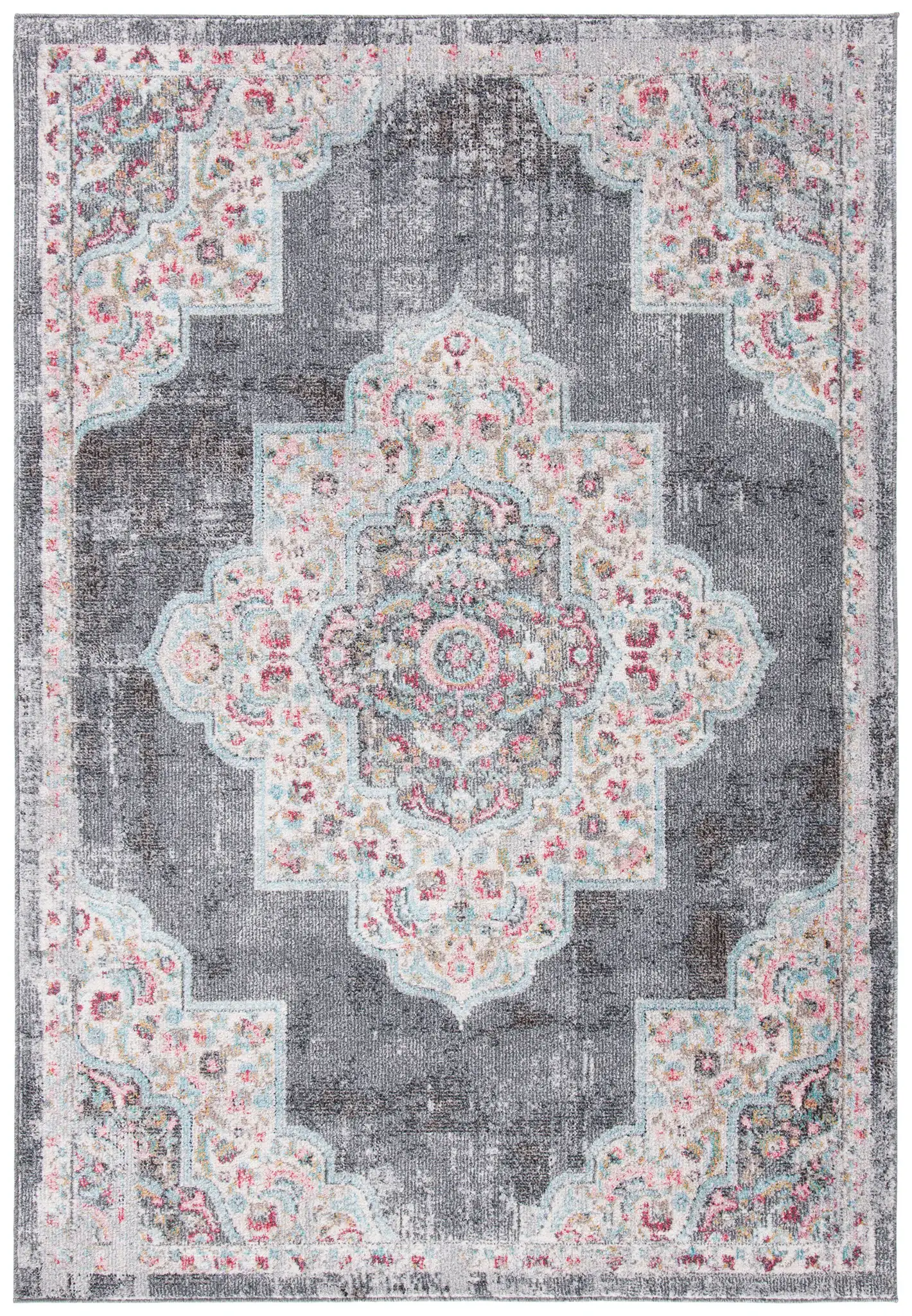 Phoenix Medallion Rug in Gray / Ivory