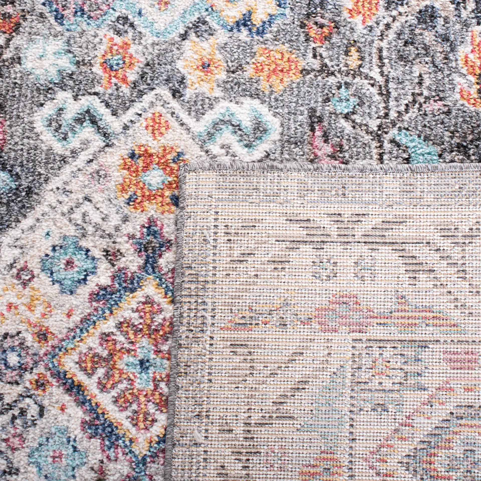 Phoenix Medallion Border Rug in Ivory / Gray in a styled room
