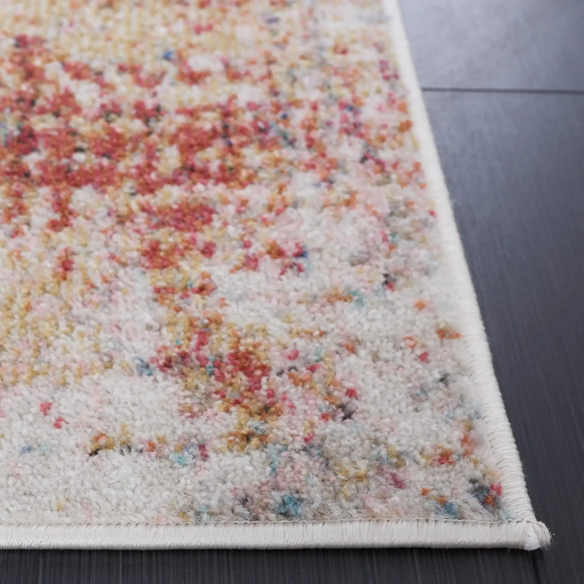 Phoenix Abstract Distressed Rug in Ivory / Blue Rust in a styled room