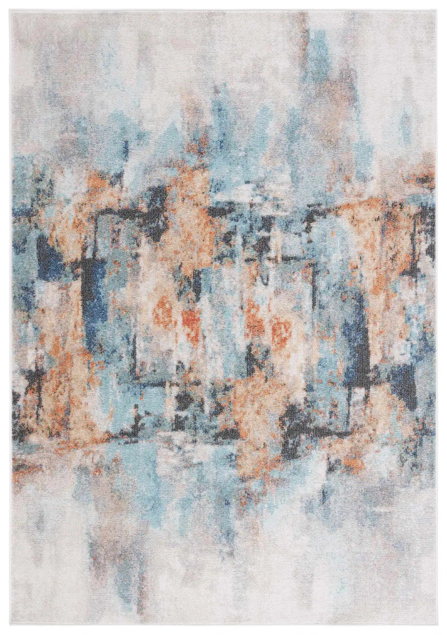 Phoenix Abstract Rug in Aqua / Gold Rust