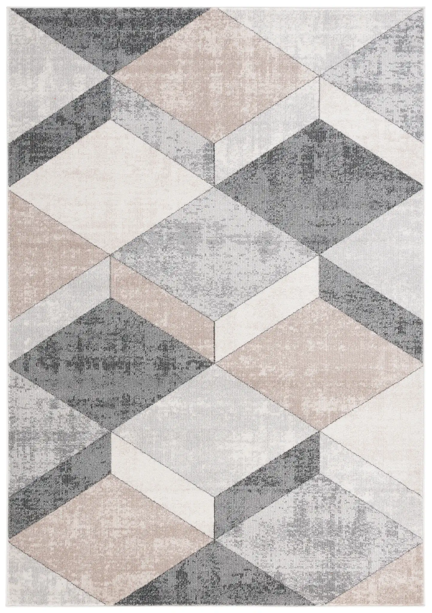 Phoenix Geometric Cube Rug in Light Gray / Beige Charcoal