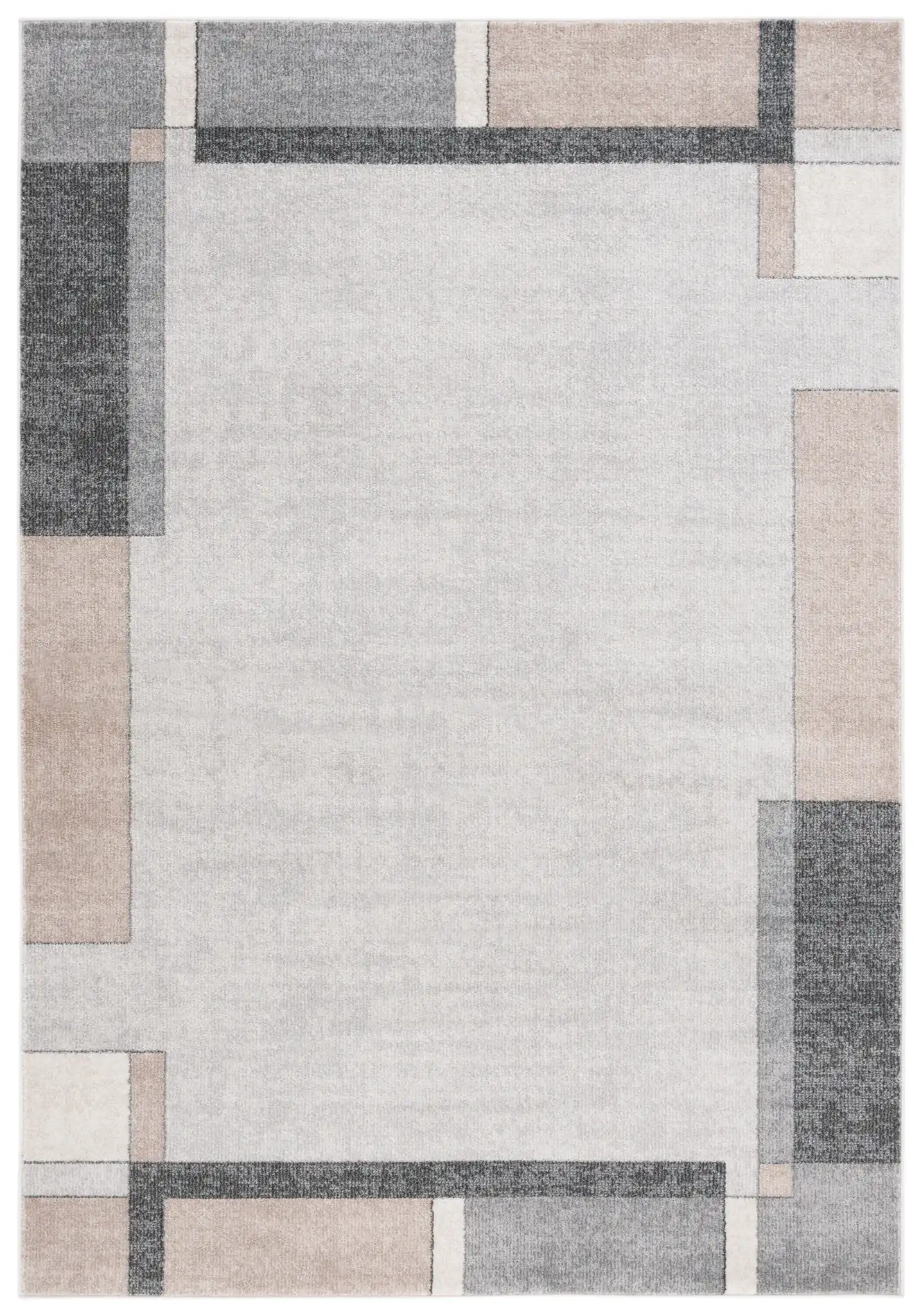 Phoenix Block Border Rug in Light Gray / Beige Charcoal